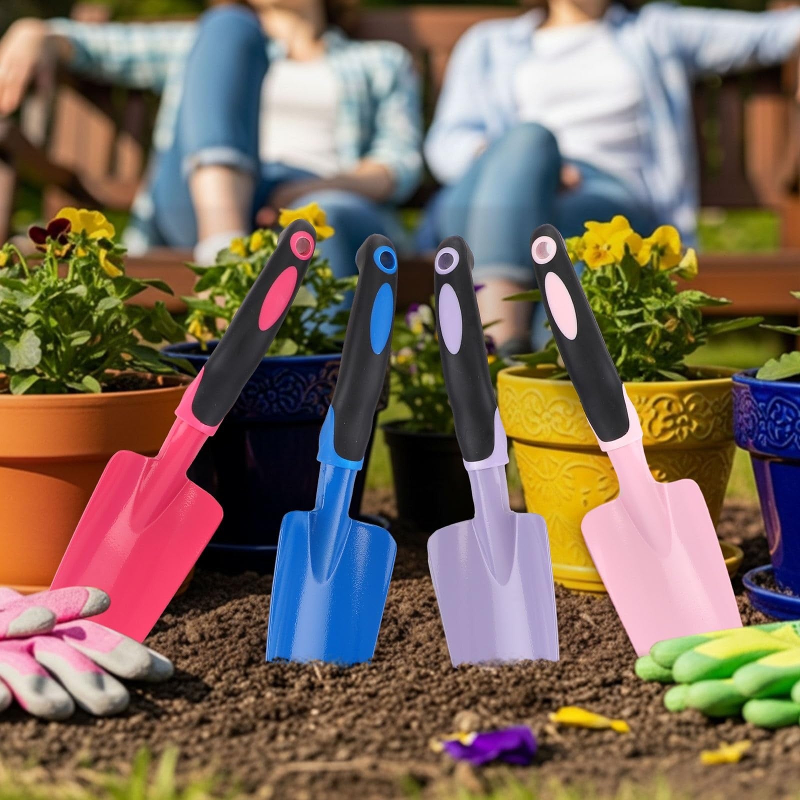 Yaocom 12-piece garden shovel set with aluminum alloy heavy-duty trowels and small digging shovels, ideal for gardening tasks.