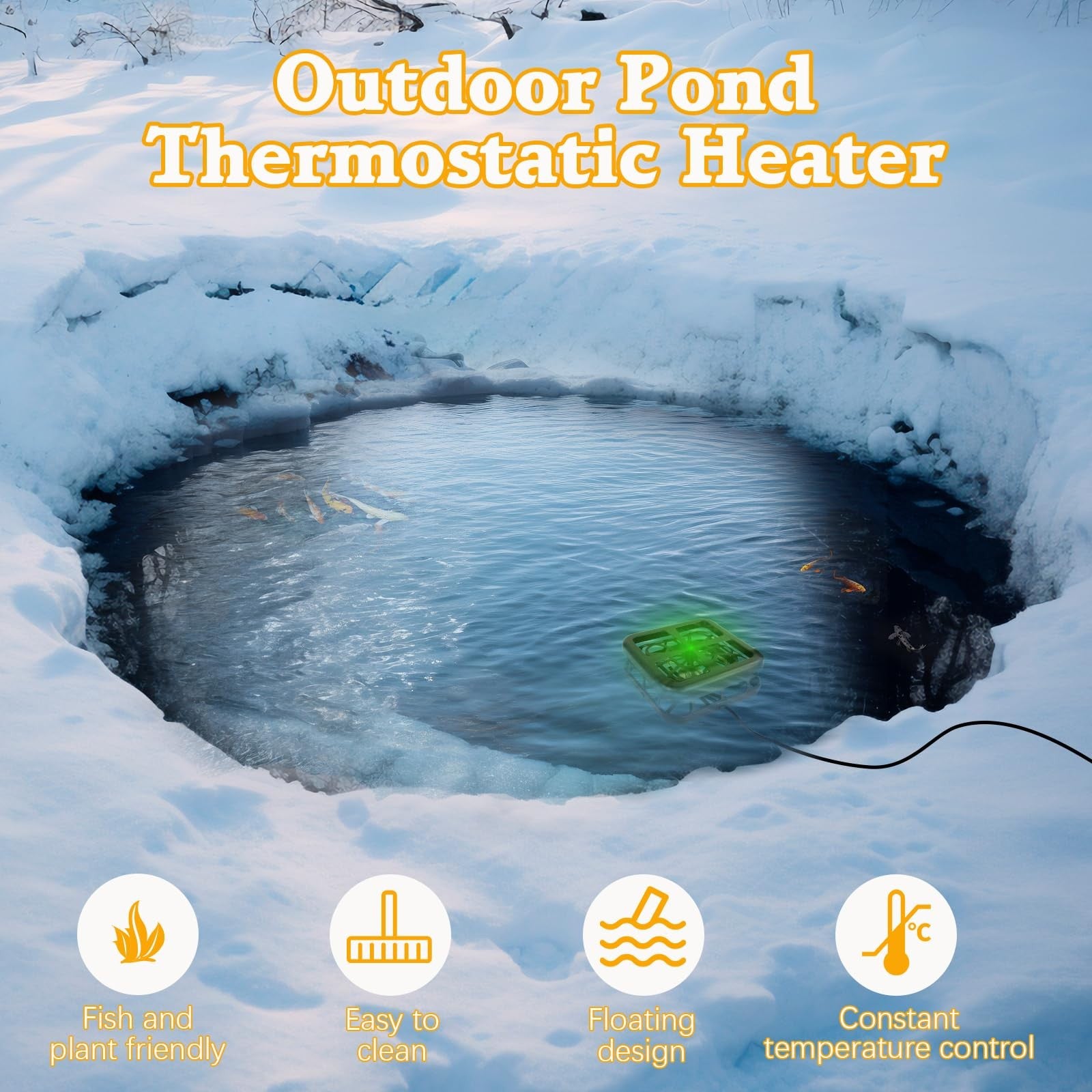 MAPOTAD 500W pond de-icer for outdoor ponds, winter fish survival solution, with control knob visible in the image.