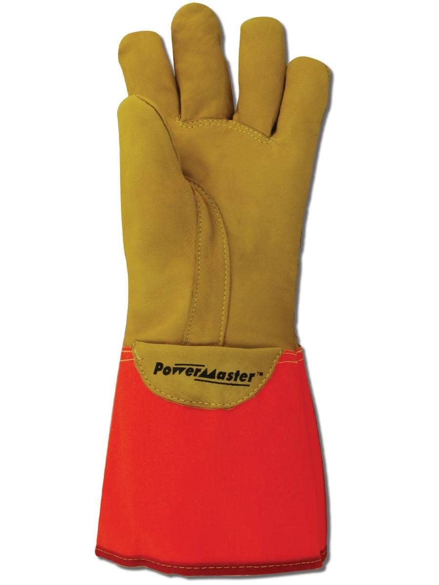 Pair of Magid leather lineman electrical work gloves in size 9.5, with reinforced palms and snug fit for electrical protection.