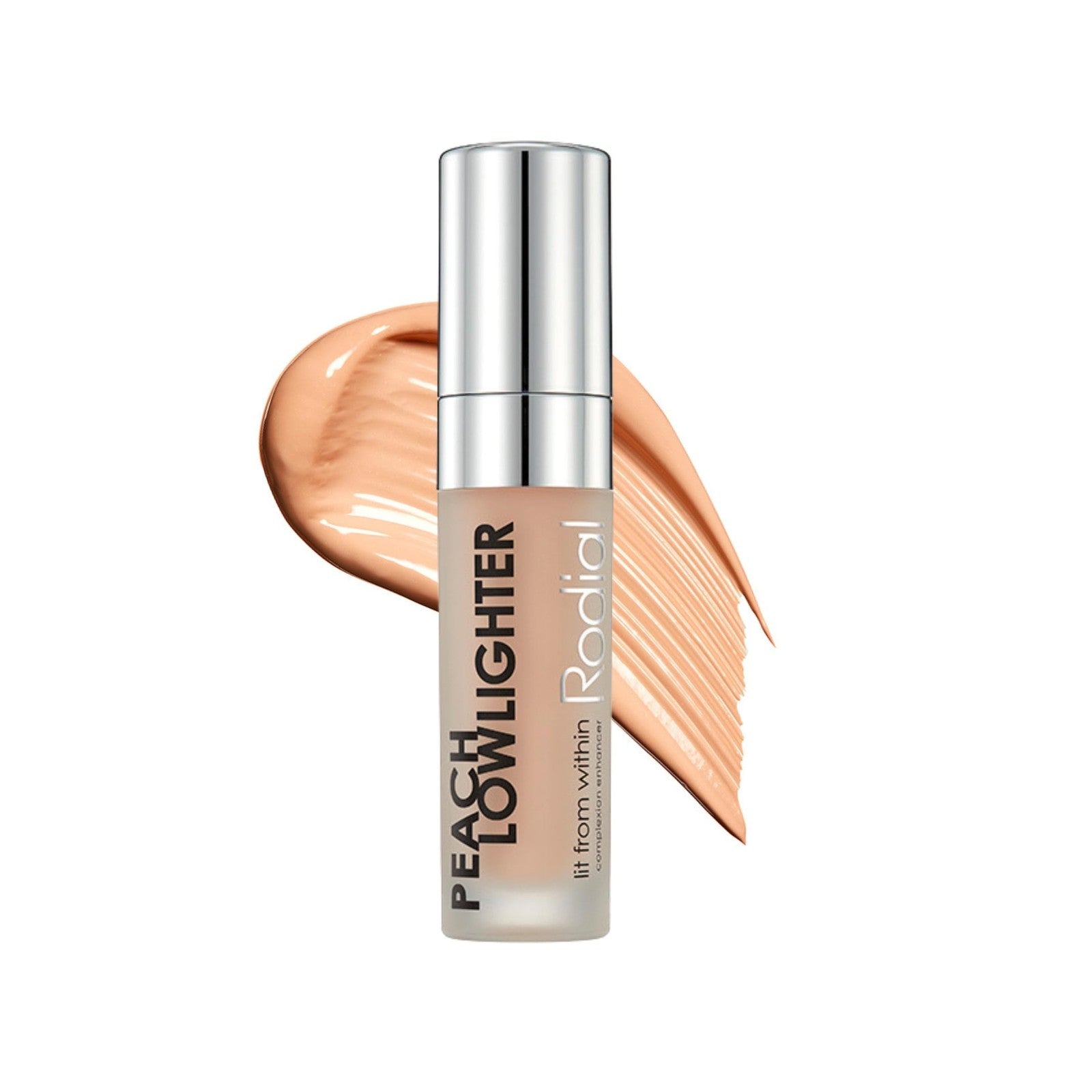Rodial Peach Lowlighter under eye brightener in 0.1 fl oz tube, featuring peach-colored hydrating formula for brightening skin.
