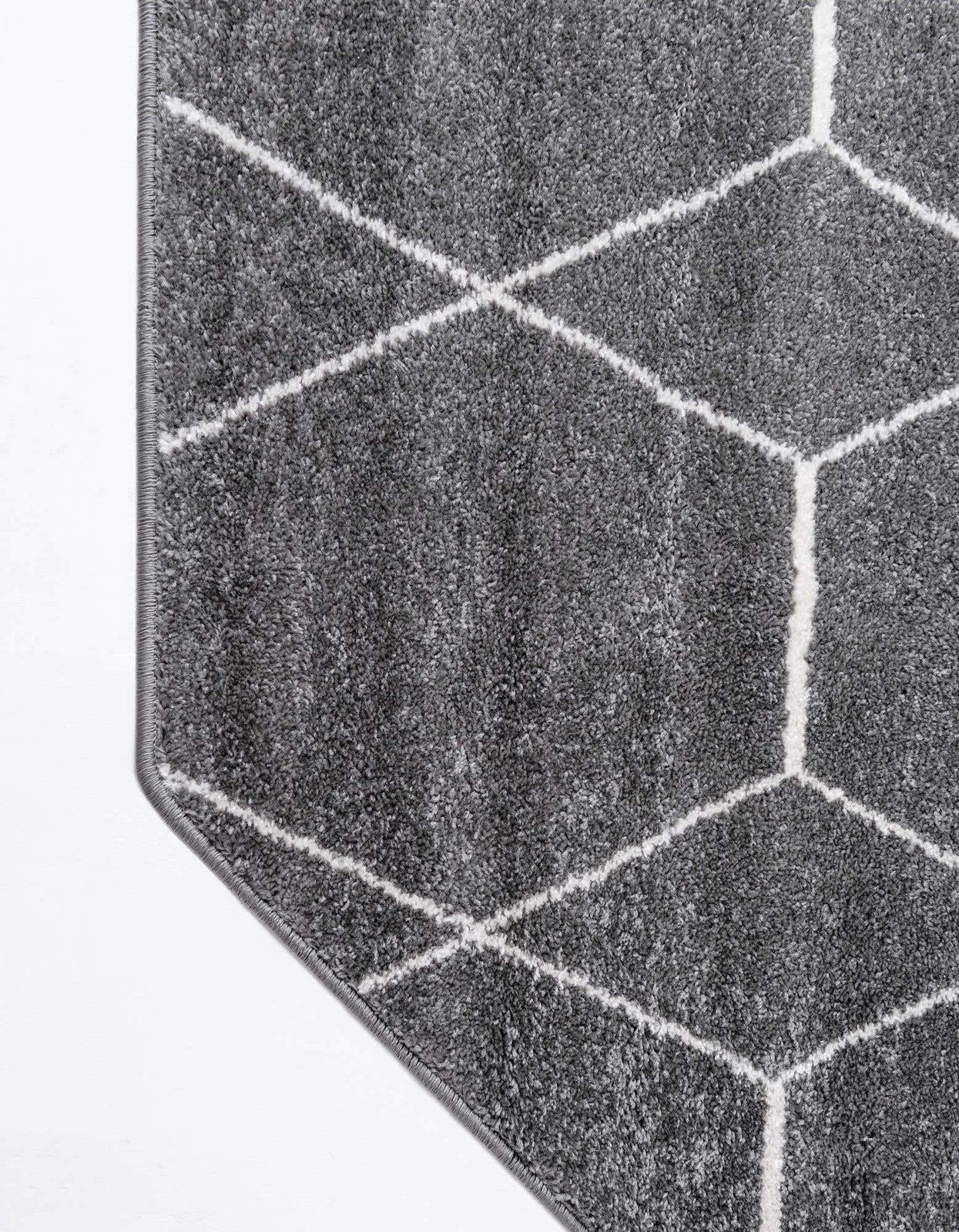 Dark gray geometric area rug from Unique Loom Trellis Frieze Collection featuring a 5-octagon trellis pattern.