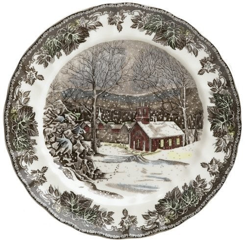 Johnson Brothers Friendly Village 20-piece multicolor dinnerware set with plates and bowls, featuring detailed village and nature designs.