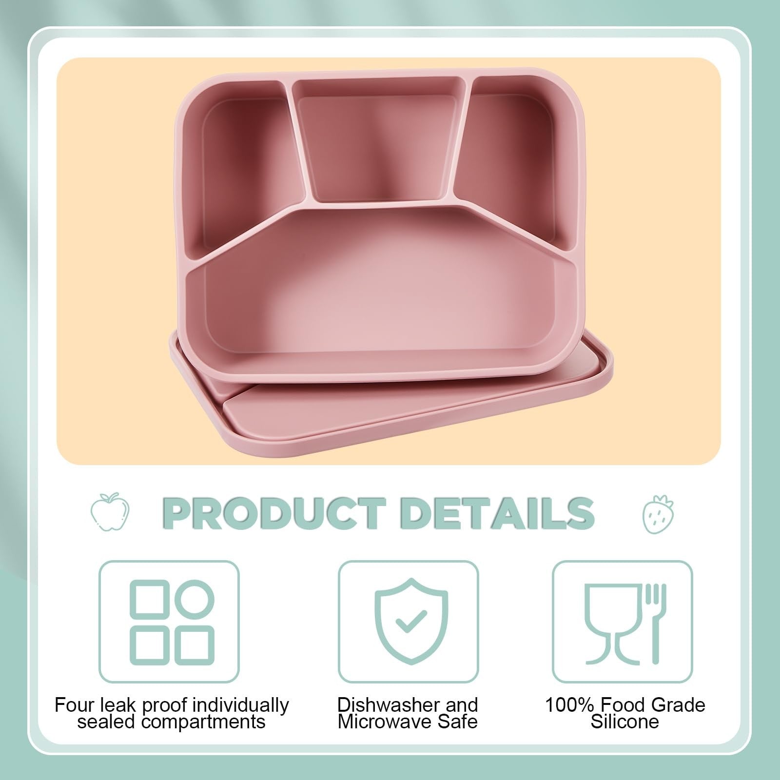 Ziliny 4-pack silicone bento lunch containers with leak-proof lids, reusable and smooth for easy food storage and transport.