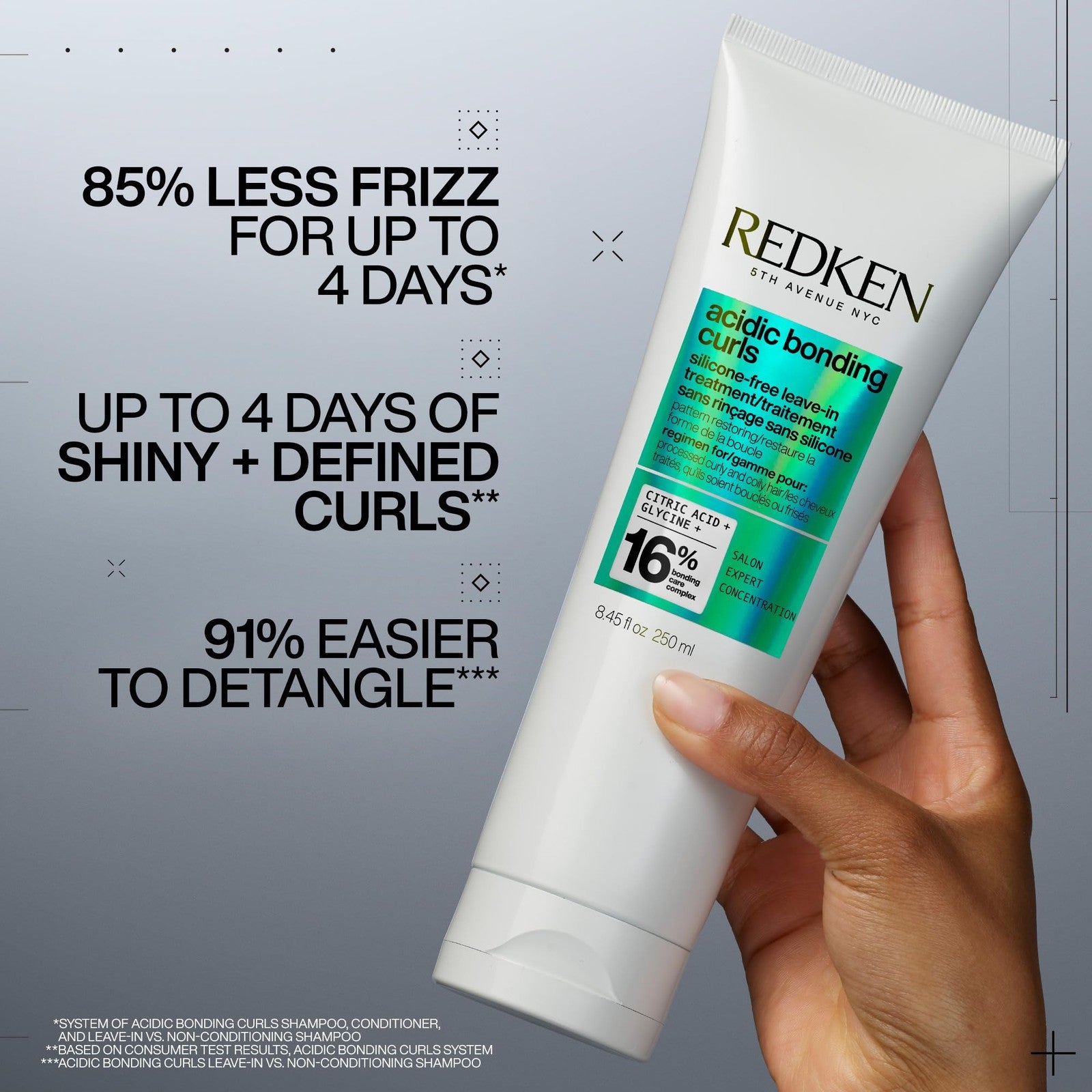 Redken Acidic Bonding Curls Leave-In Treatment for curly and coily hair, featuring a pump bottle with product inside.