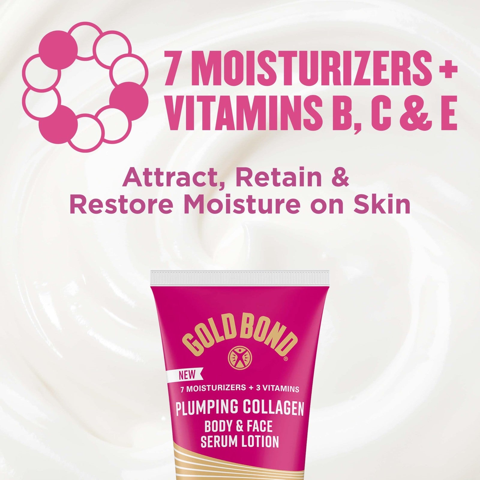 Gold Bond plumping collagen body and face serum lotion, lightweight hydrating moisturizer with a smooth, nourishing texture.
