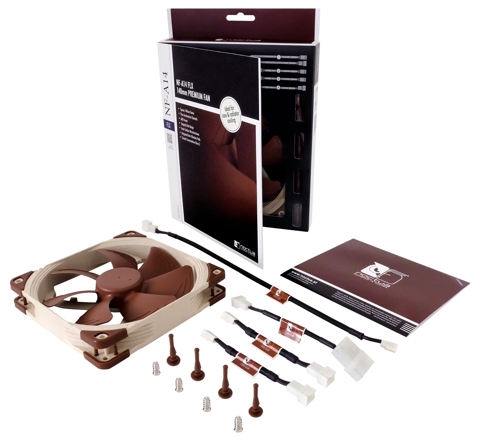Noctua NF-A14 FLX 140mm silent fan with 3-pin connector and SSO2 bearing, suitable for radiators and computer cases