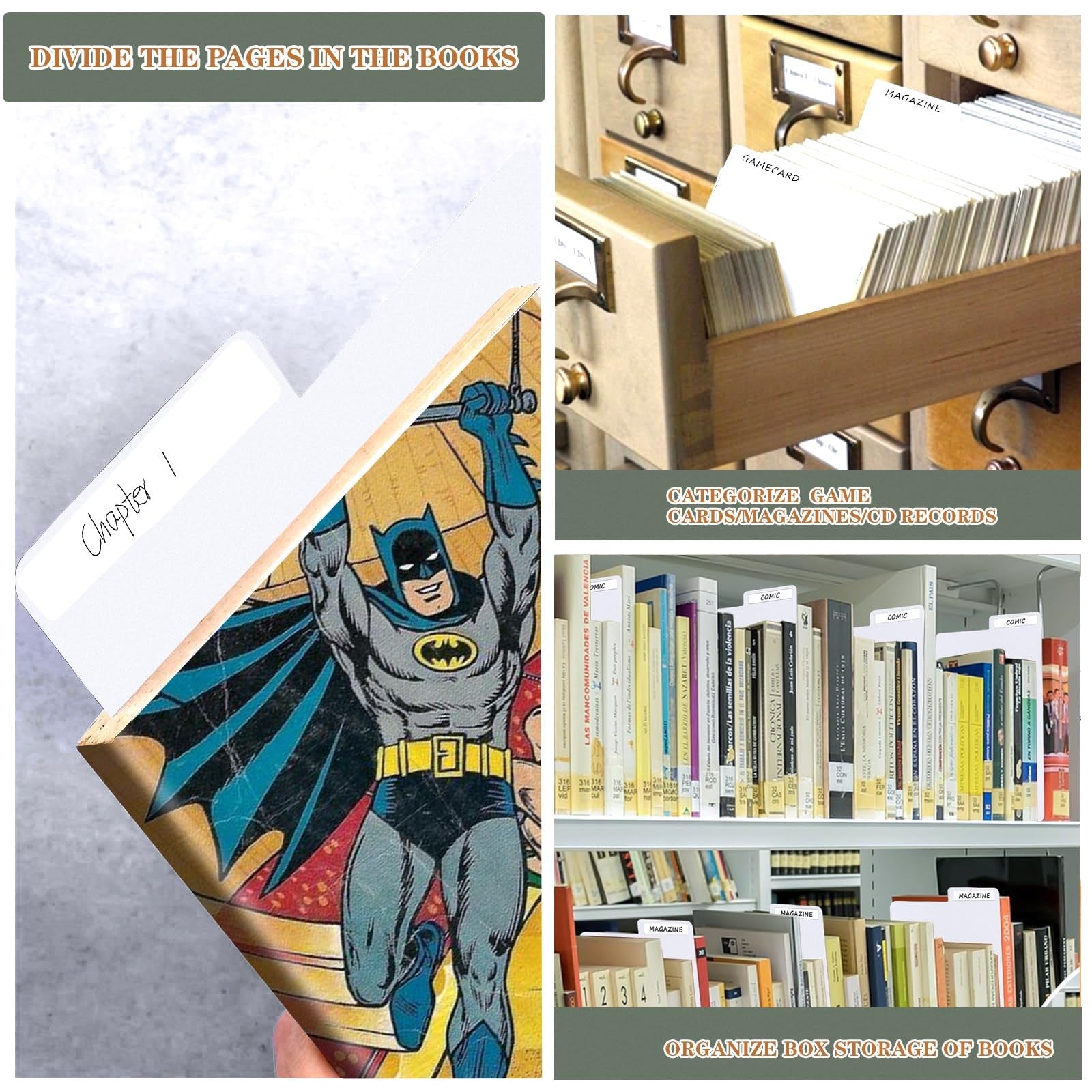 Pyrrhiax 150-piece comic book divider set with tabs and patient divider cards for organizing comics or documents.
