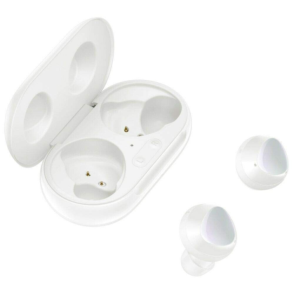 Samsung Galaxy Buds R175N wireless earbuds in white, showing the compact charging case and earbuds on a plain background.
