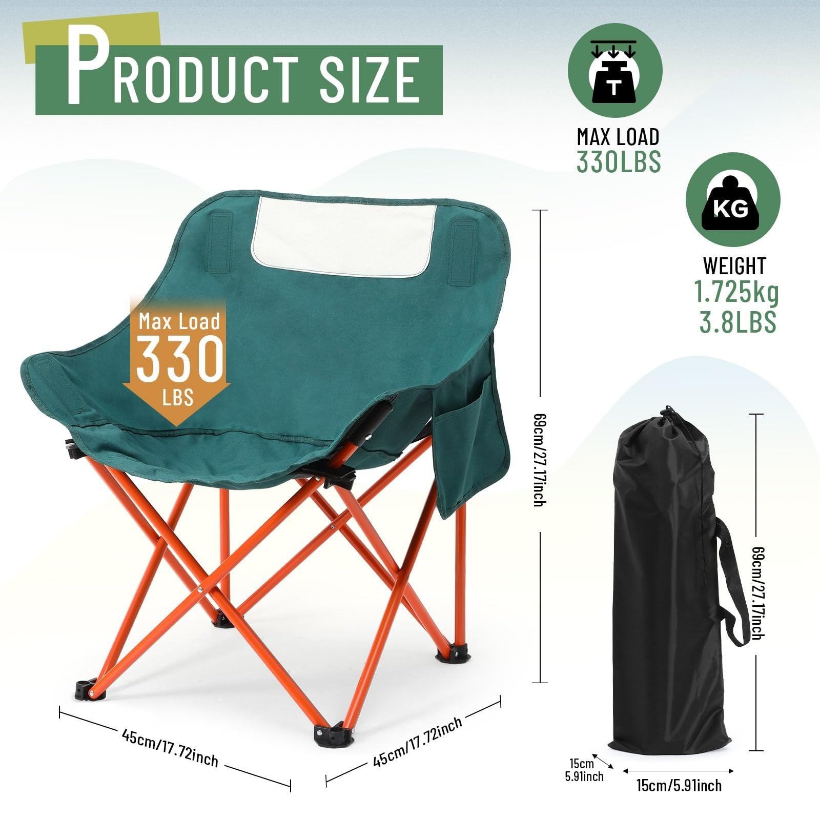 Seeloowy 2-pack compact camping chairs, portable folding outdoor chairs with carry bag, lightweight and easy to transport