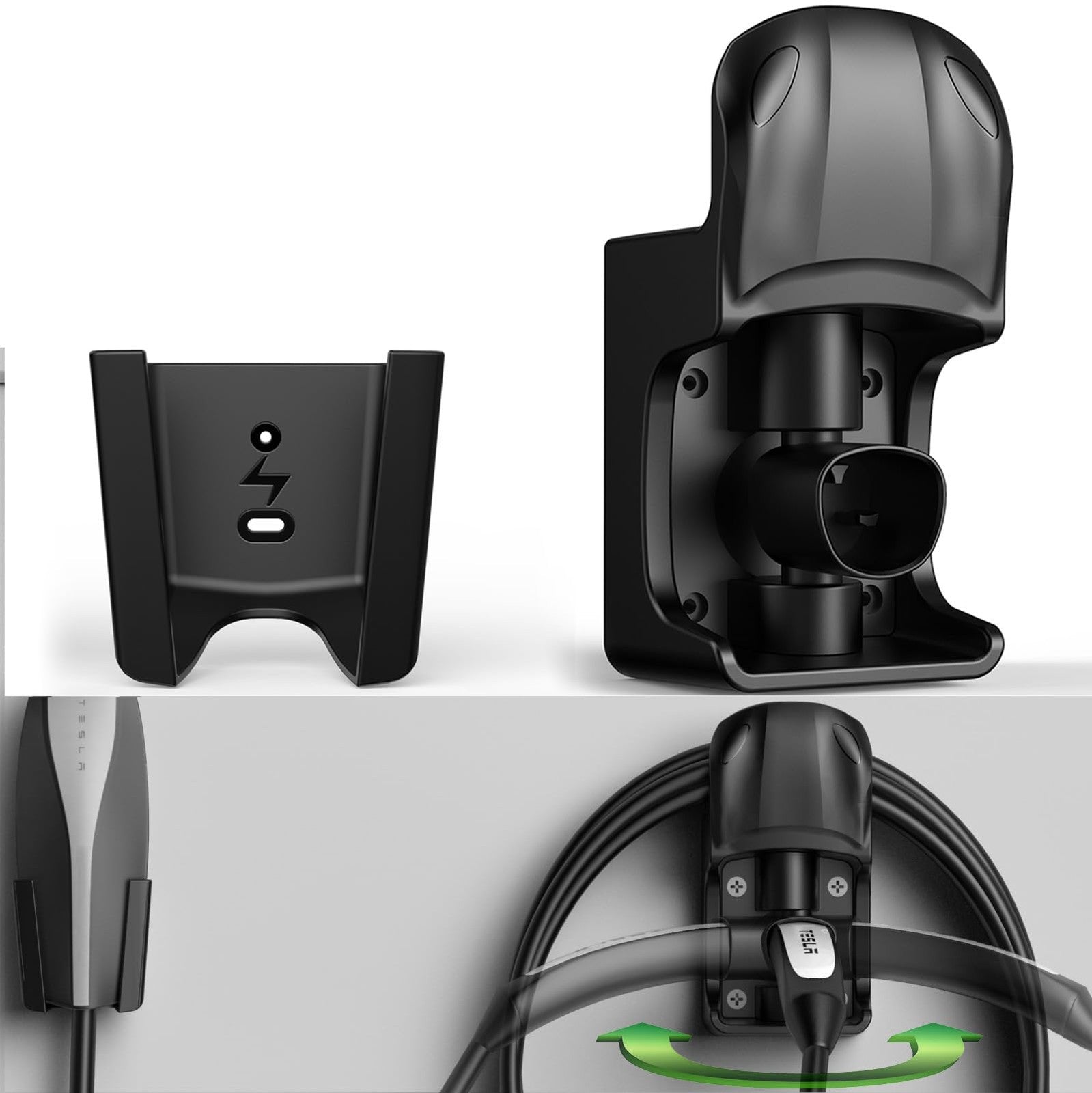 westsaim Tesla Charger Holder Wall Mount with swivel for hanging and organizing Tesla charging cables on a wall.