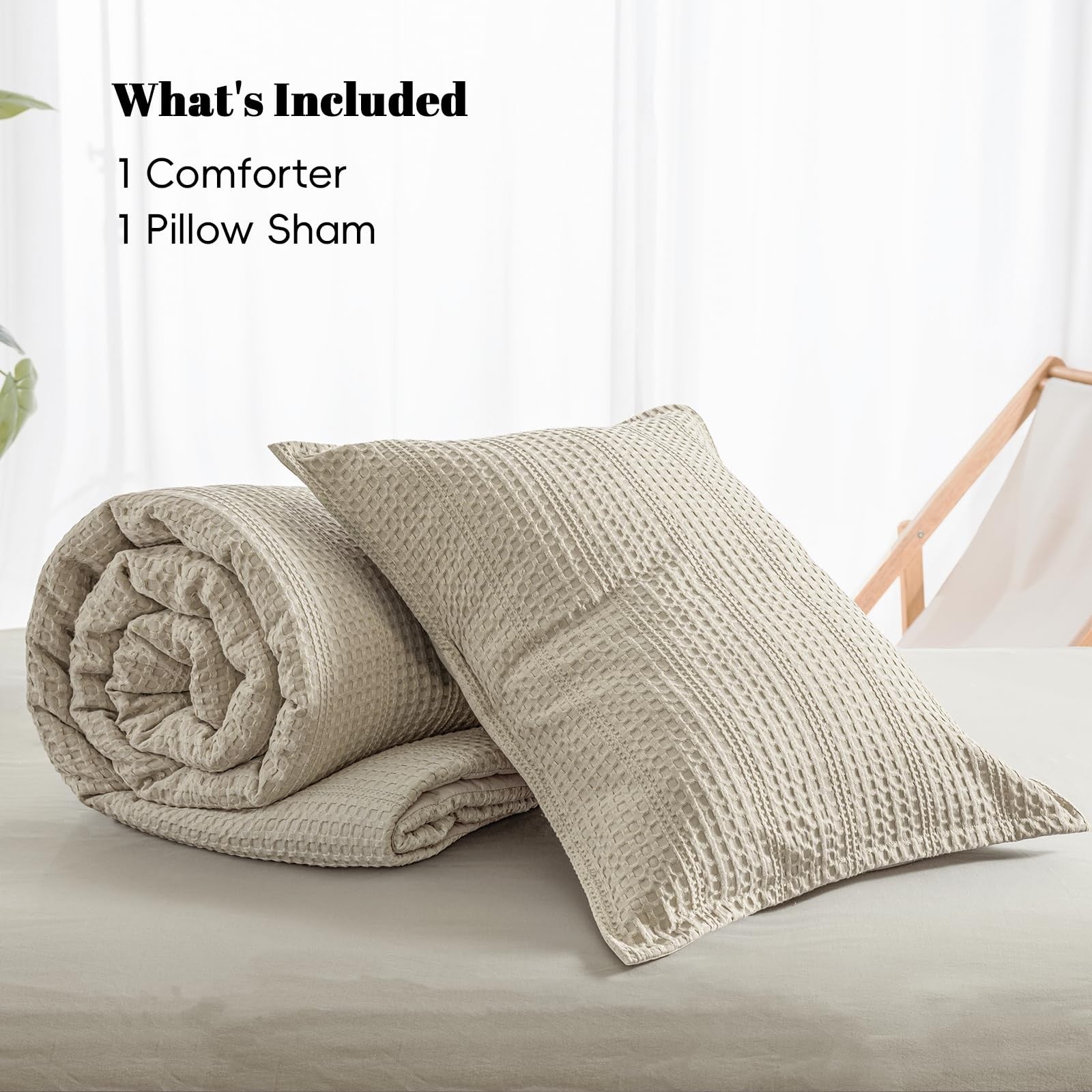 PHF soft waffle comforter set in twin size, breathable and cozy with a textured waffle weave design for comfortable sleep.
