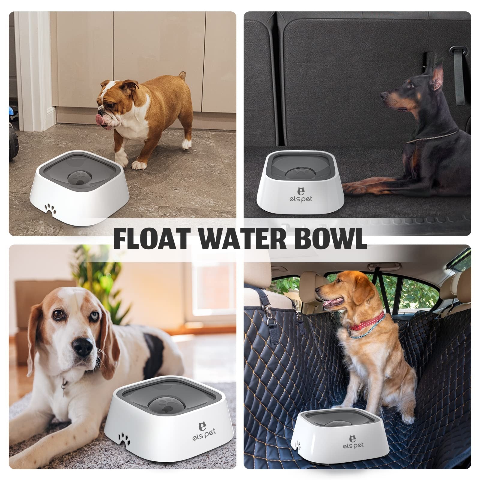 ELS PET No-Spill Travel Dog and Cat Water Bowl with slow feeder design, 1L capacity, anti-splash feature, portable pet water dish