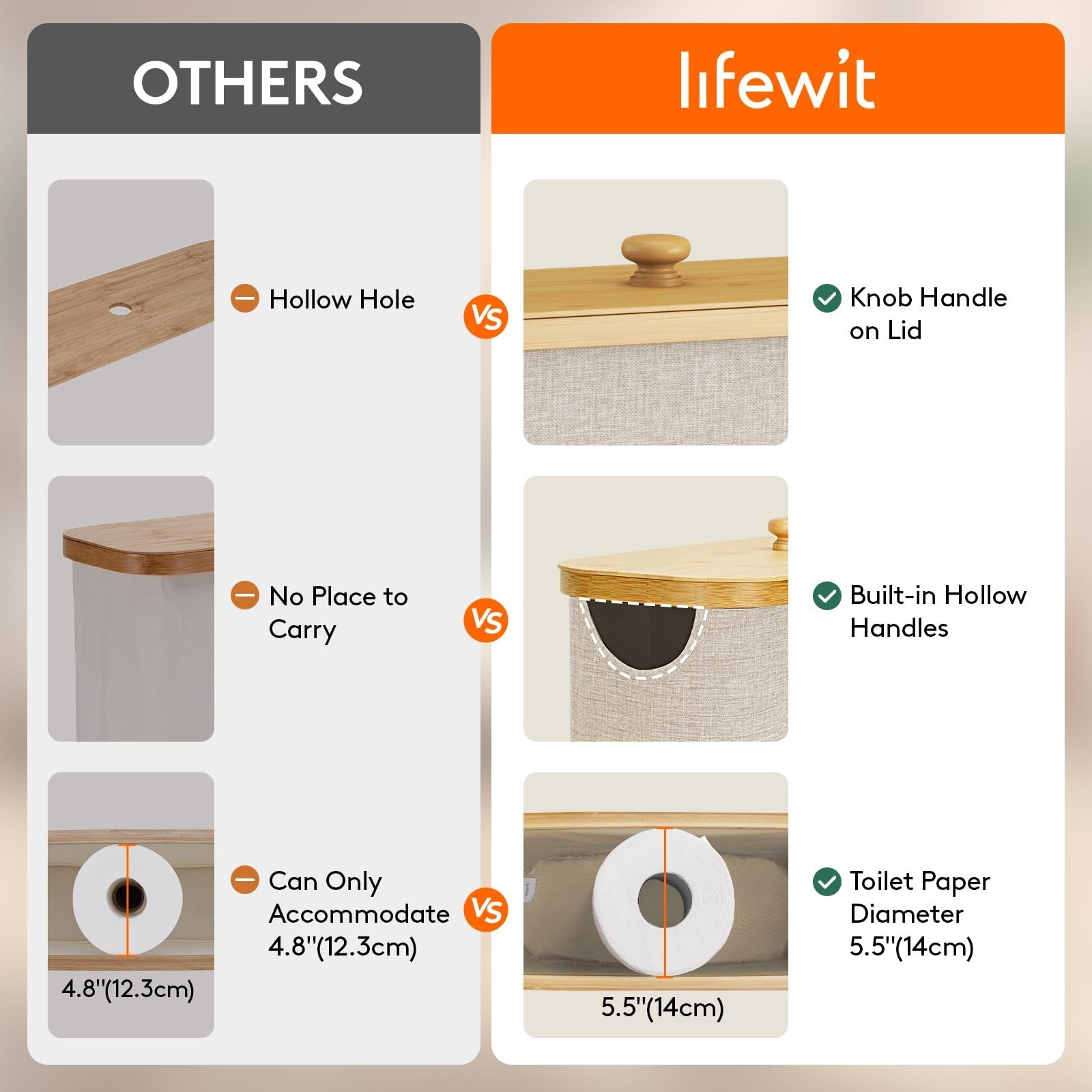 Lifewit free-standing toilet paper storage holder with bamboo accents, holding 9 to 12 rolls for organized bathroom storage.