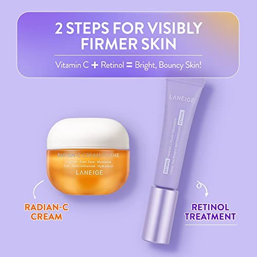 Laneige Retinol Firming Cream Treatment jar with creamy moisturizer, designed to visibly firm and anti-age skin.