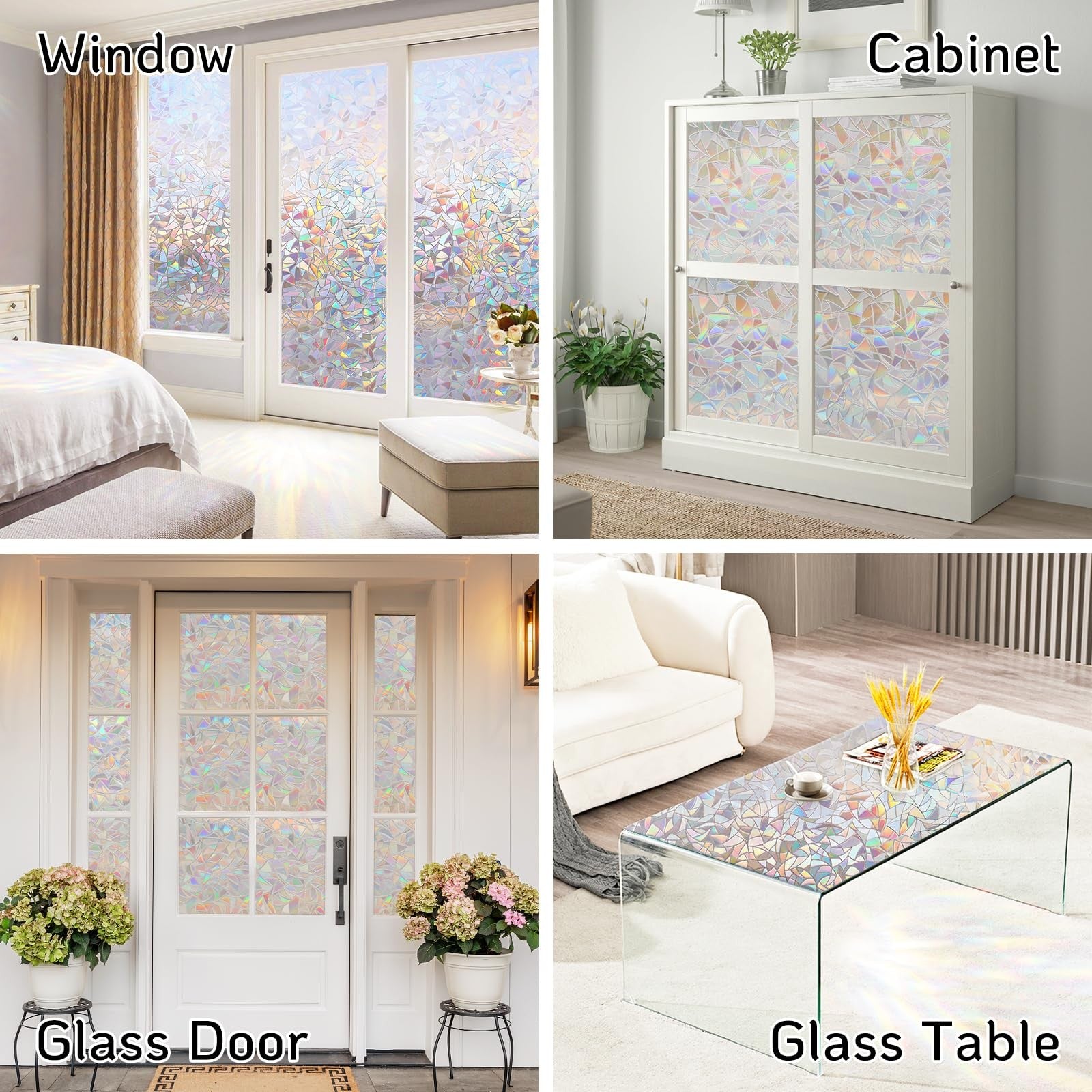 LUTE rainbow stained glass window film with 3D decorative design, privacy cling for lute window privacy and stylish home decor.