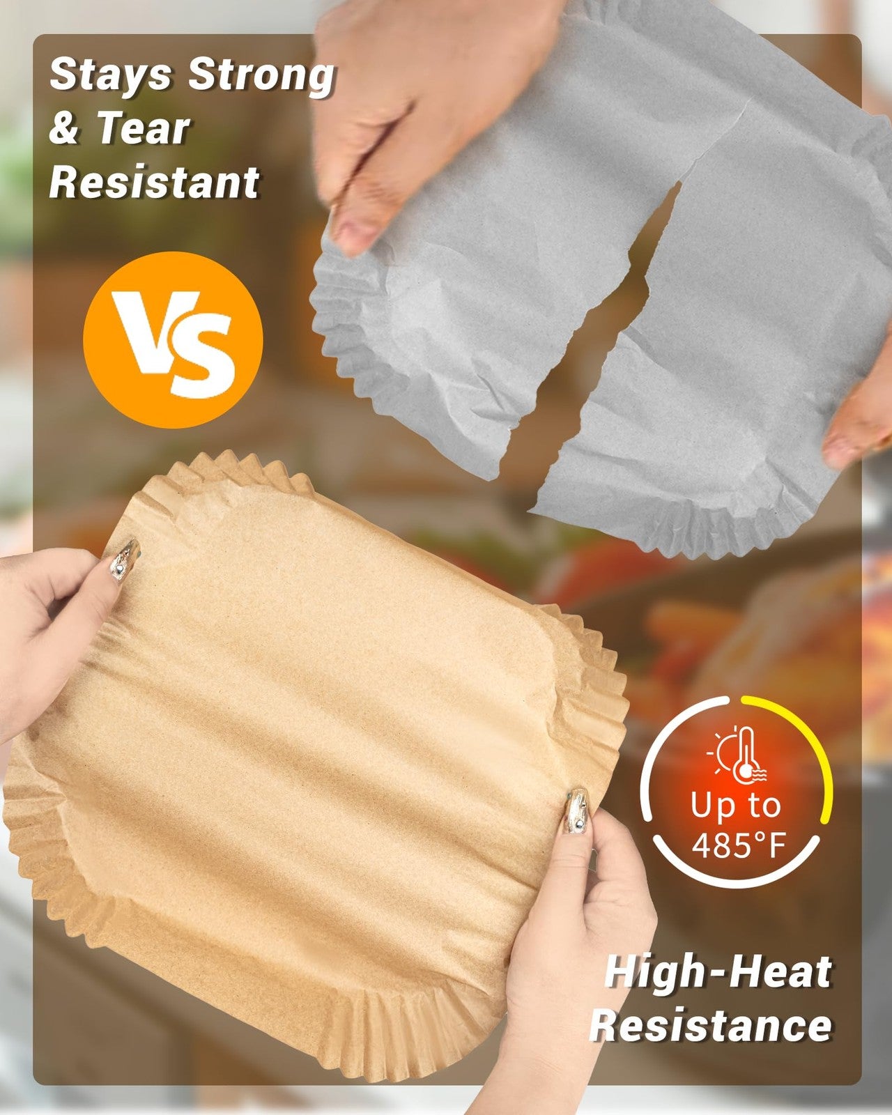 Set of 500 Bake Choice 8-inch square air fryer paper liners, disposable parchment paper for easy cooking and cleanup.