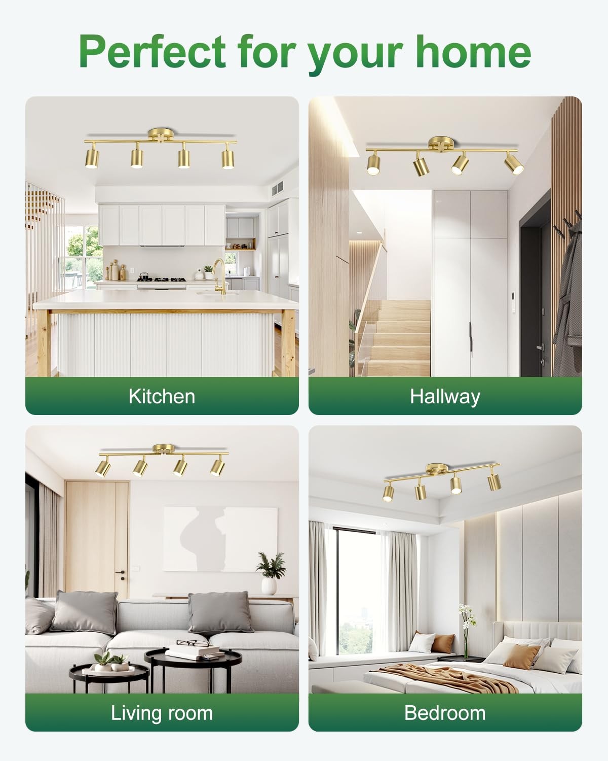 Fondiiz 4 Ways Track Lighting with rotatable heads, adjustable track light system for versatile ceiling illumination.