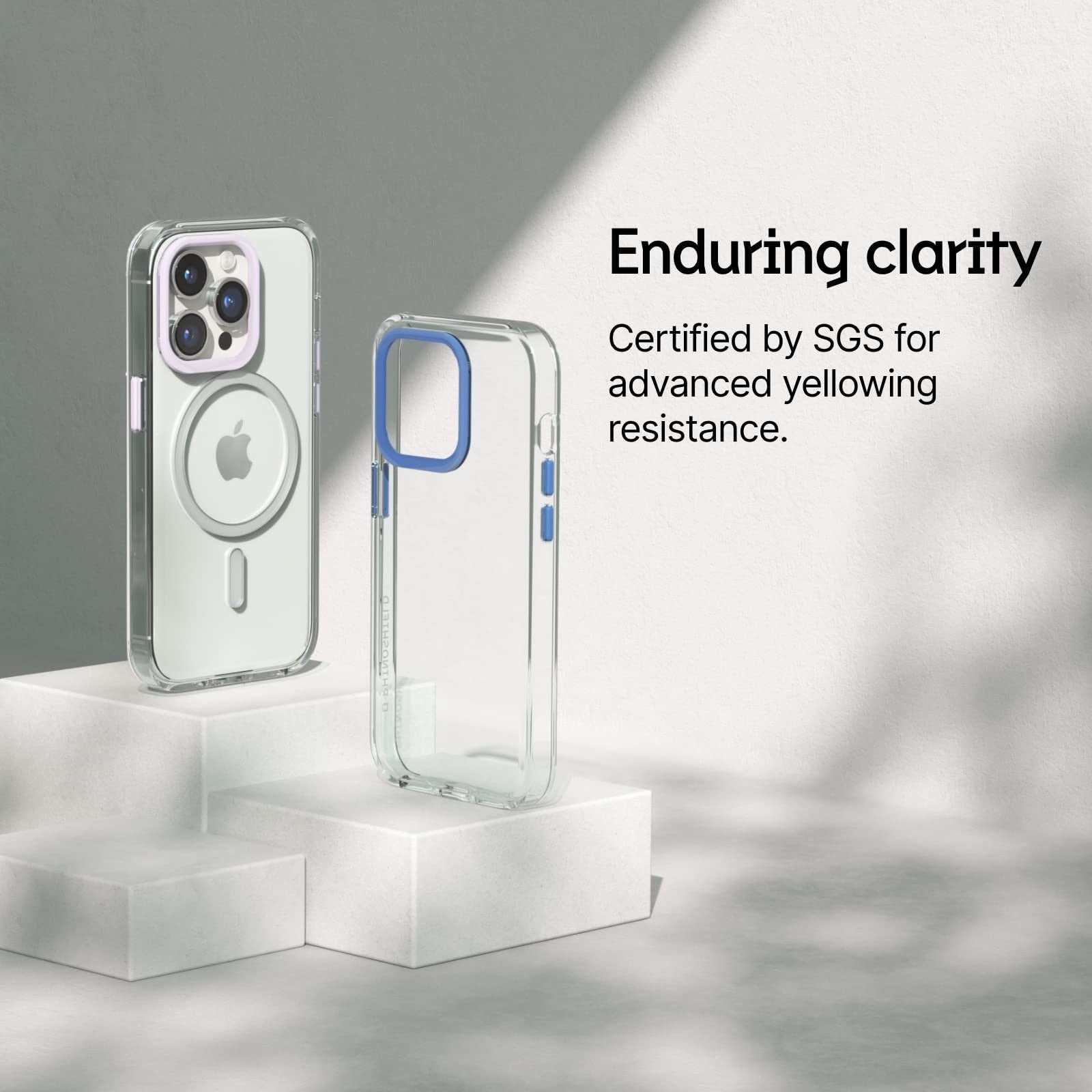 RhinoShield Crystal Clear Case for iPhone 15 Pro Max with black camera ring and 10ft drop protection