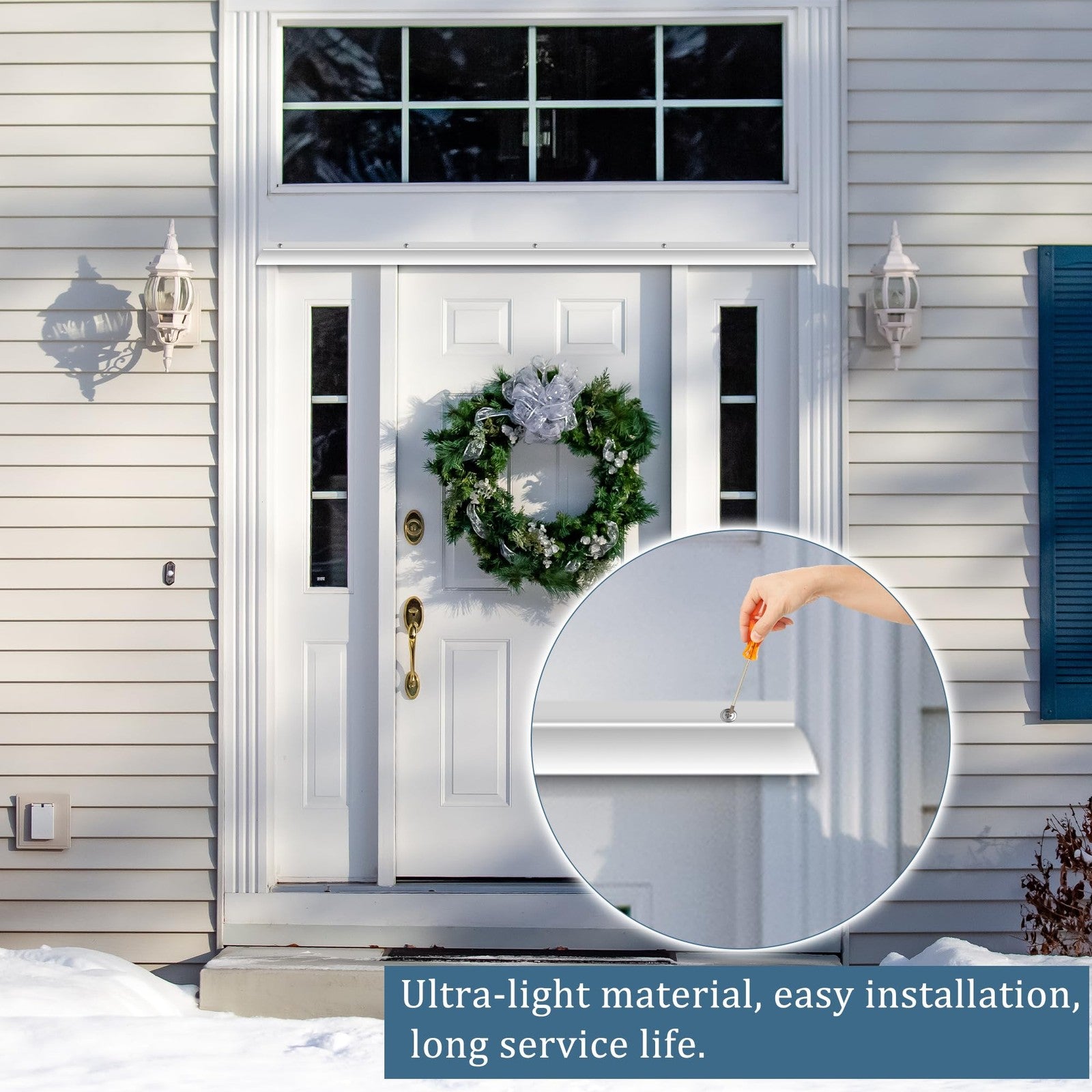 SFNSM 51-inch anodized aluminum door drip caps with rain guard edge weatherstrip, two-piece weatherproof door edge protection.