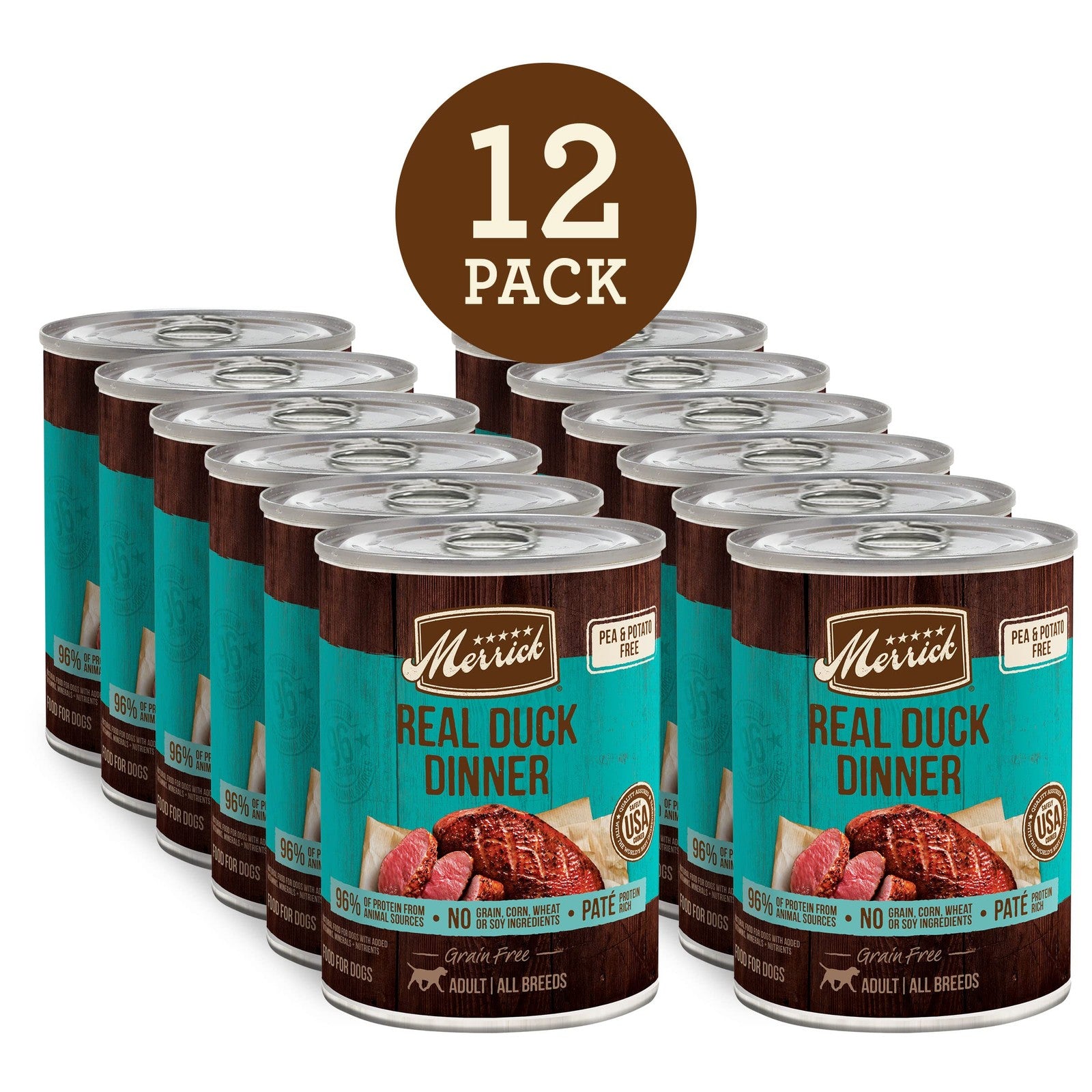 Canned Merrick Grain Free Dog Food in a bowl, showing soft, healthy wet dog food with natural ingredients and premium quality.