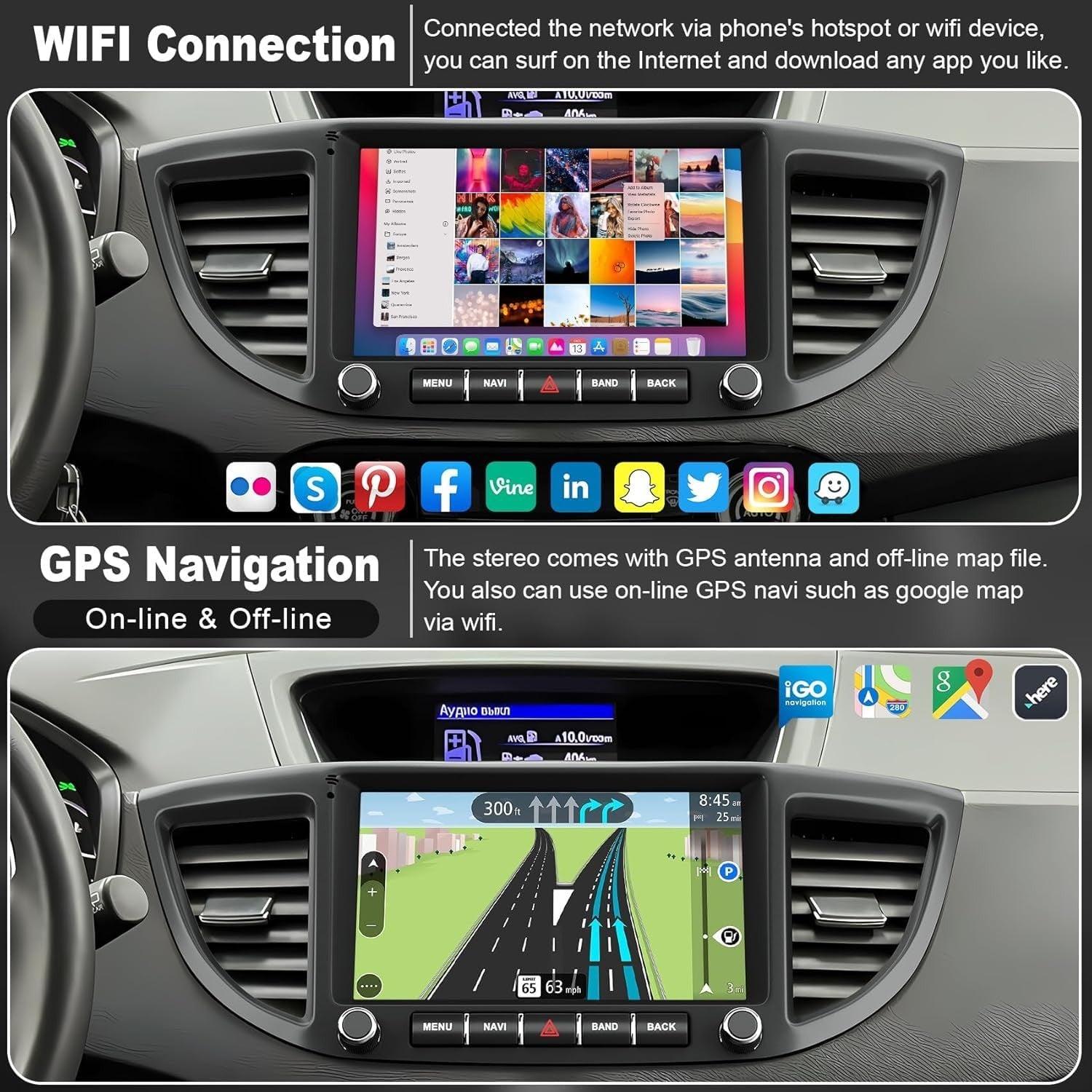 Adapter-Universe 4G64G car radio adapter for Honda CR-V 2012-2016 with a 9-inch display, compatible with 2012-2016 models.
