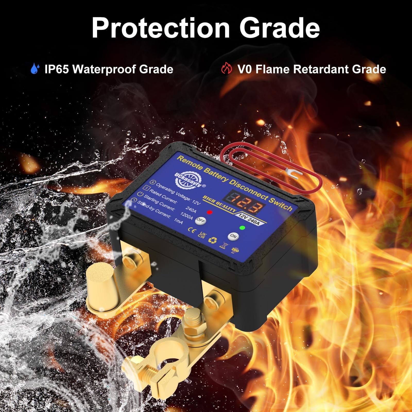 UCkasayfy 12V 240A car kill switch with remote battery disconnect switch, compact and durable for vehicle security and safety.