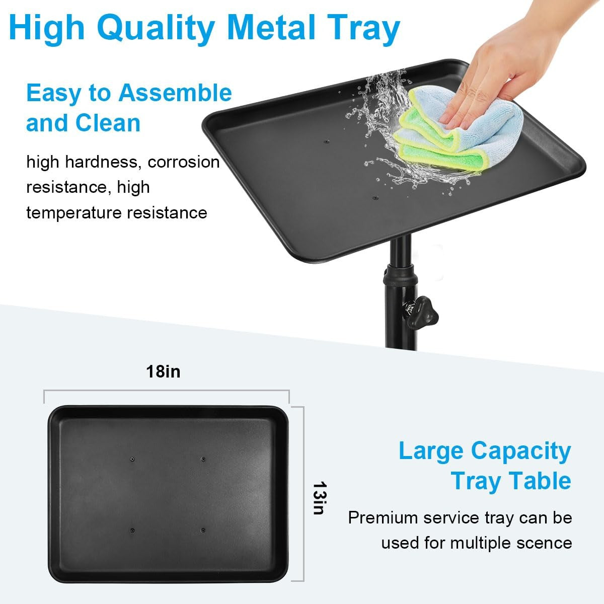 JOSTZHXIN salon rolling tray made of premium aluminum with adjustable height for tattooing and salon use.