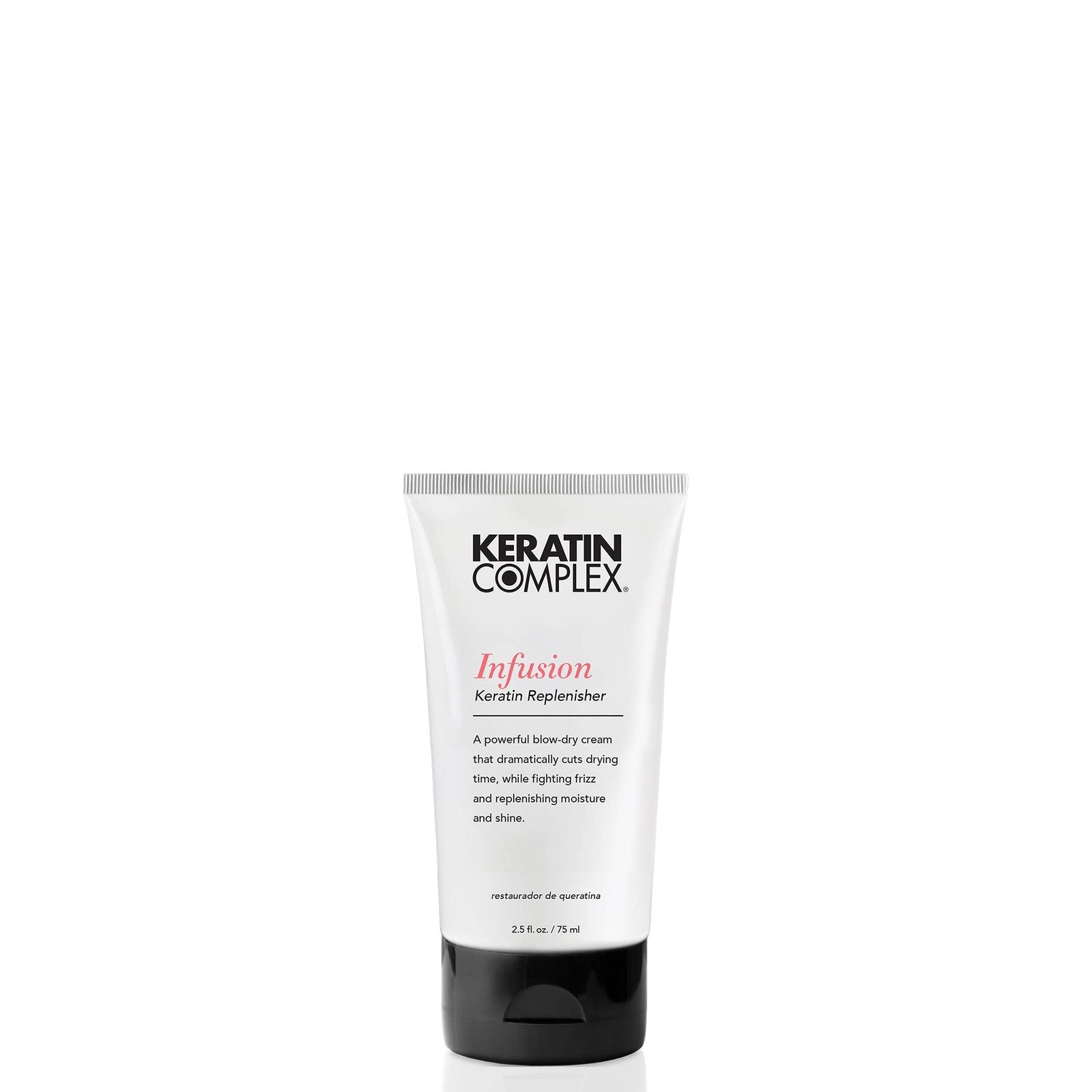 Keratin Complex Infusion Keratin Replenisher 2.5oz hair treatment bottle with pump for smoothing and repairing hair.