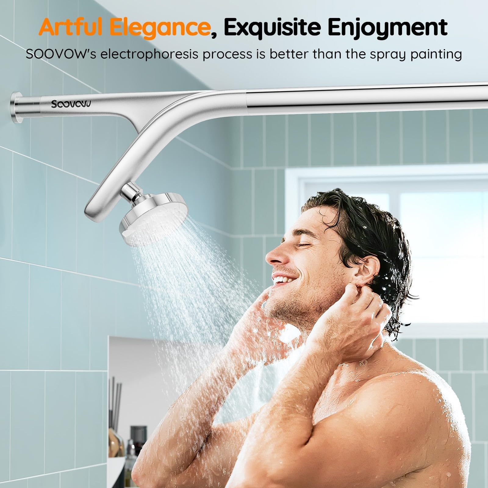 Dual shower head system for couples, featuring two large shower heads with adjustable nozzles in a modern bathroom setting.