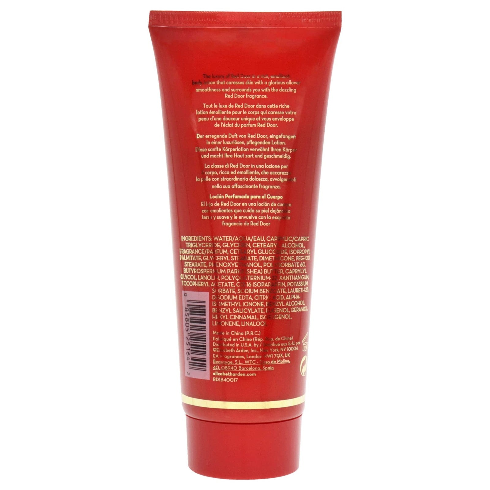 Elizabeth Arden Red Door perfumed body lotion in 6.8oz bottle, smooth texture and elegant packaging visible in the image.