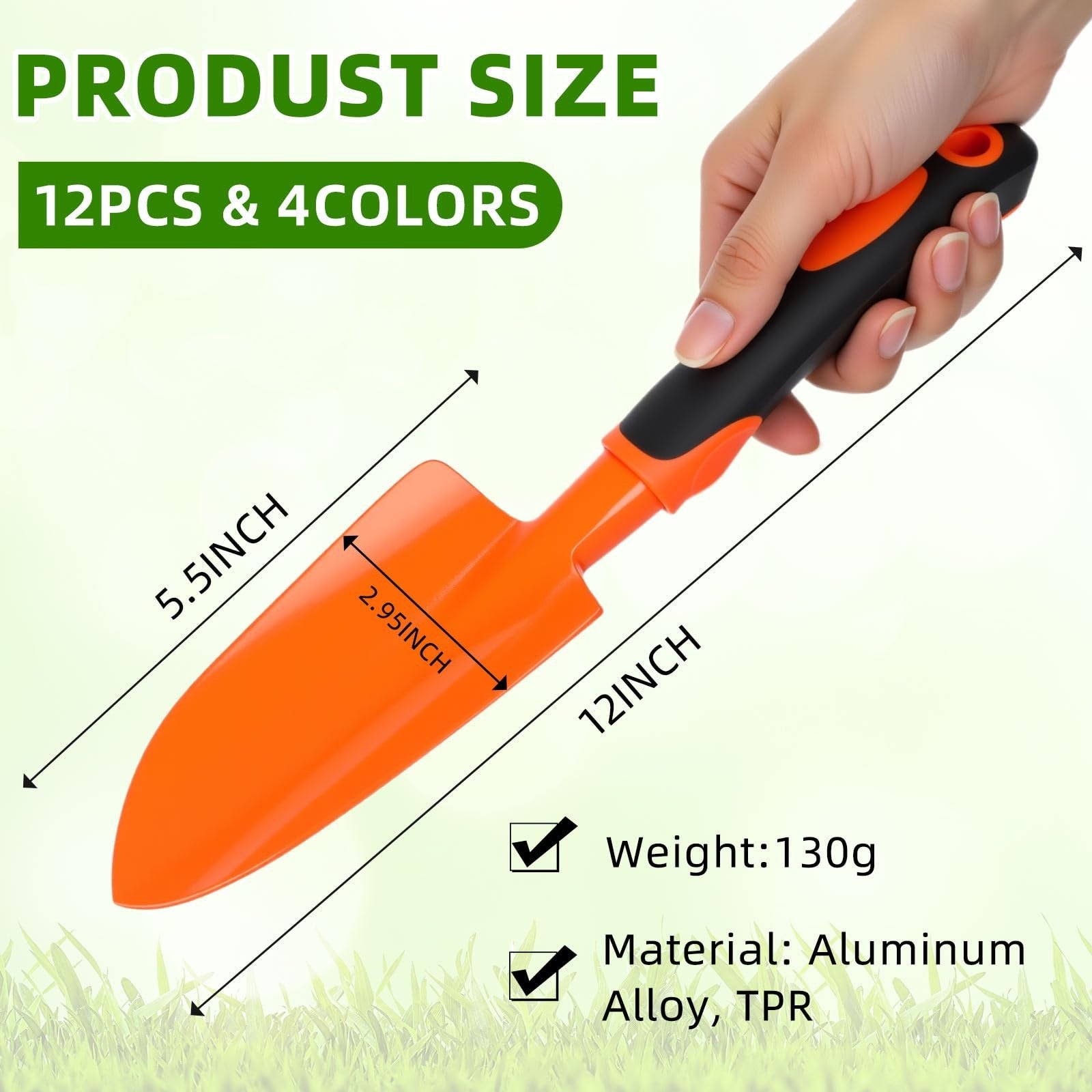 Yaocom 12-piece garden shovel set featuring heavy-duty aluminum alloy trowels and small digging shovels for gardening tasks