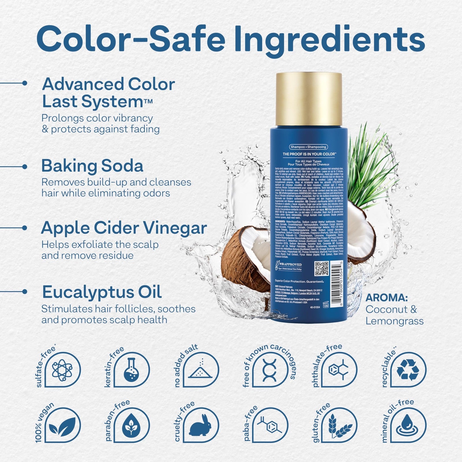 ColorProof Clear It Up Clarifying Shampoo bottle for color-treated hair, 8.5 fl oz, with clear liquid and label details visible.