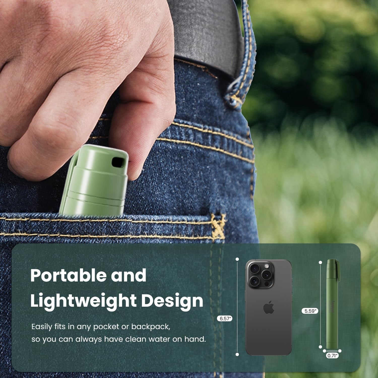 Joypur portable water filter straw for camping and hiking, designed for emergency survival and outdoor water purification.