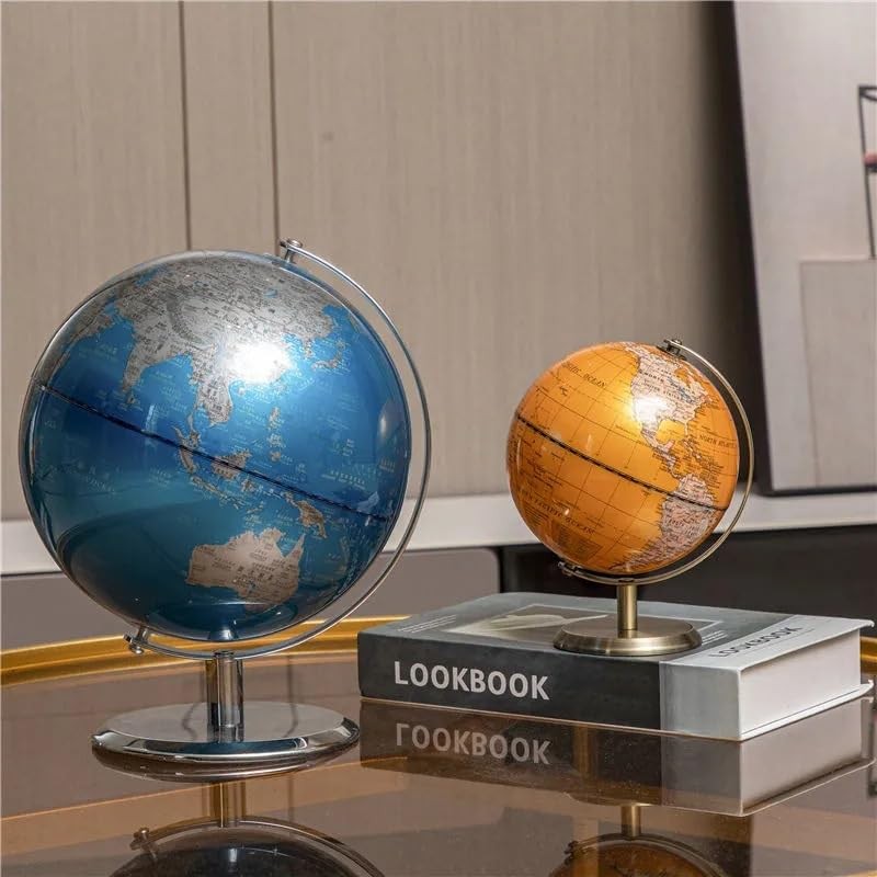 TTKTK 8-inch world globe with stainless steel stand, modern desktop Earth globe showing continents and oceans.