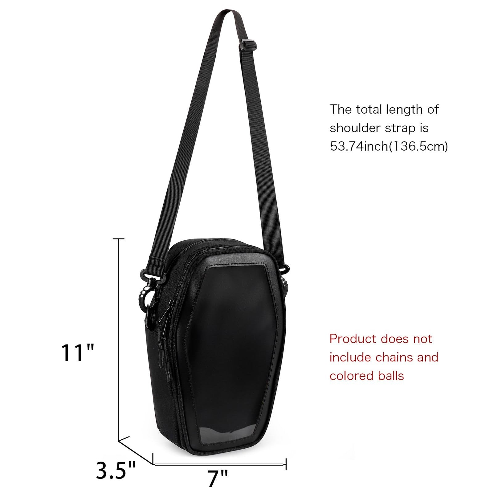 STEAMEDBUN Gothic Coffin Ita Bag with crossbody strap and display window, featuring a Halloween-themed coffin design.