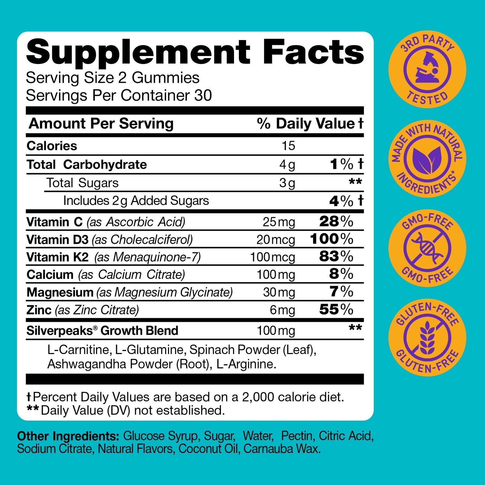Silverpeaks Height Growth Gummies for Kids and Teens, colorful vitamin gummies promoting height increase and growth.