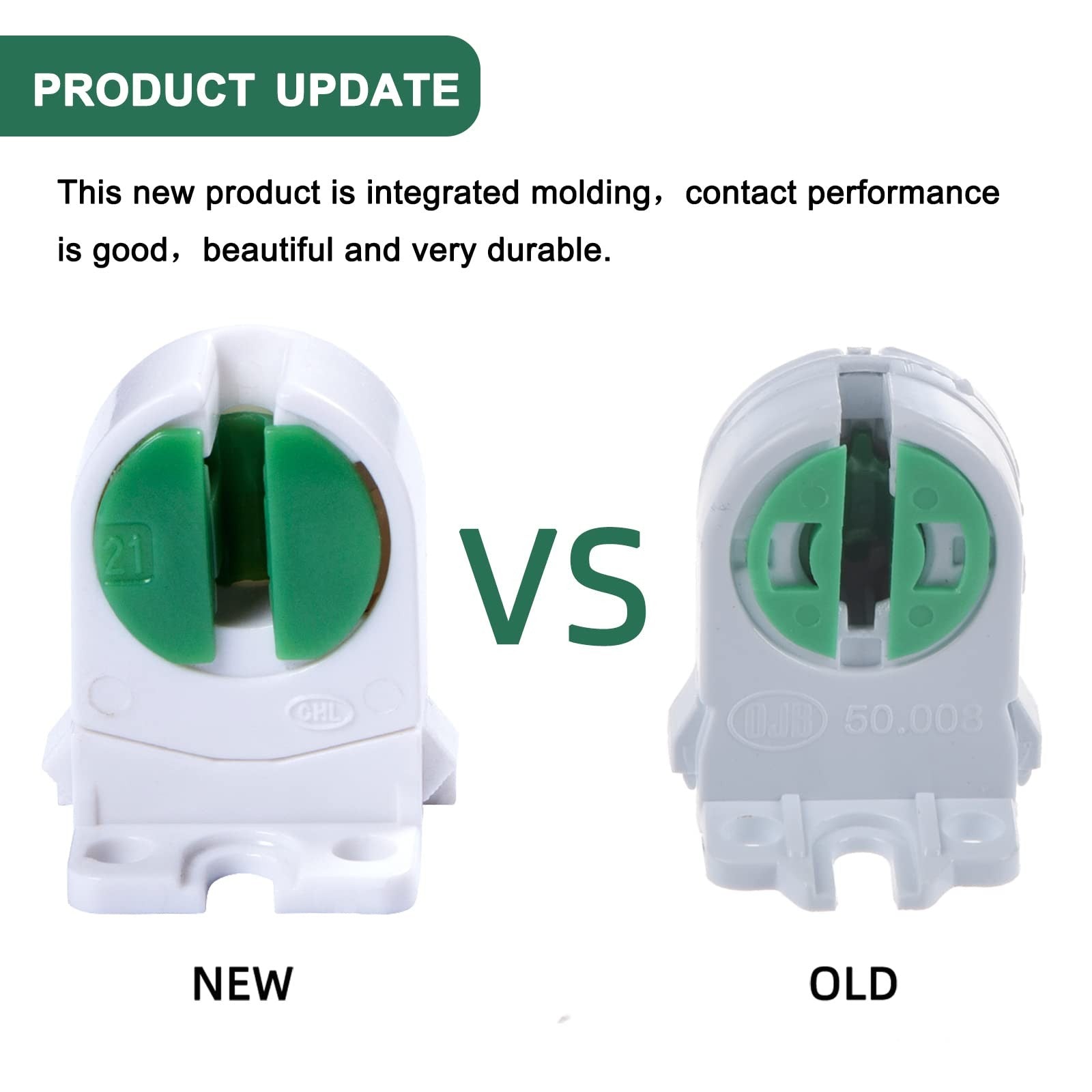 MZyoyo T5 LED fluorescent tube lamp holder lampholder 20-pack, showing close-up of white plastic socket with metal contacts
