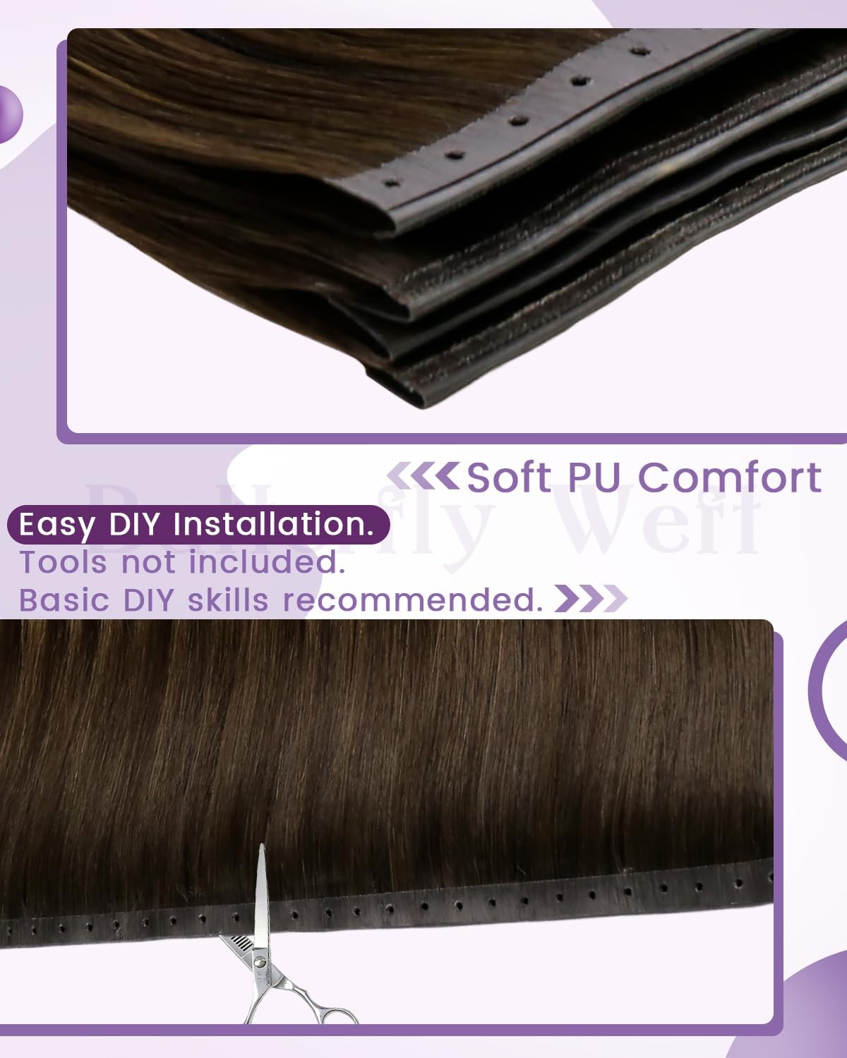 Unbranded Laavoo Butterfly Weft Hair Extensions with micro beads, featuring a balayage human hair design and butterfly detailing