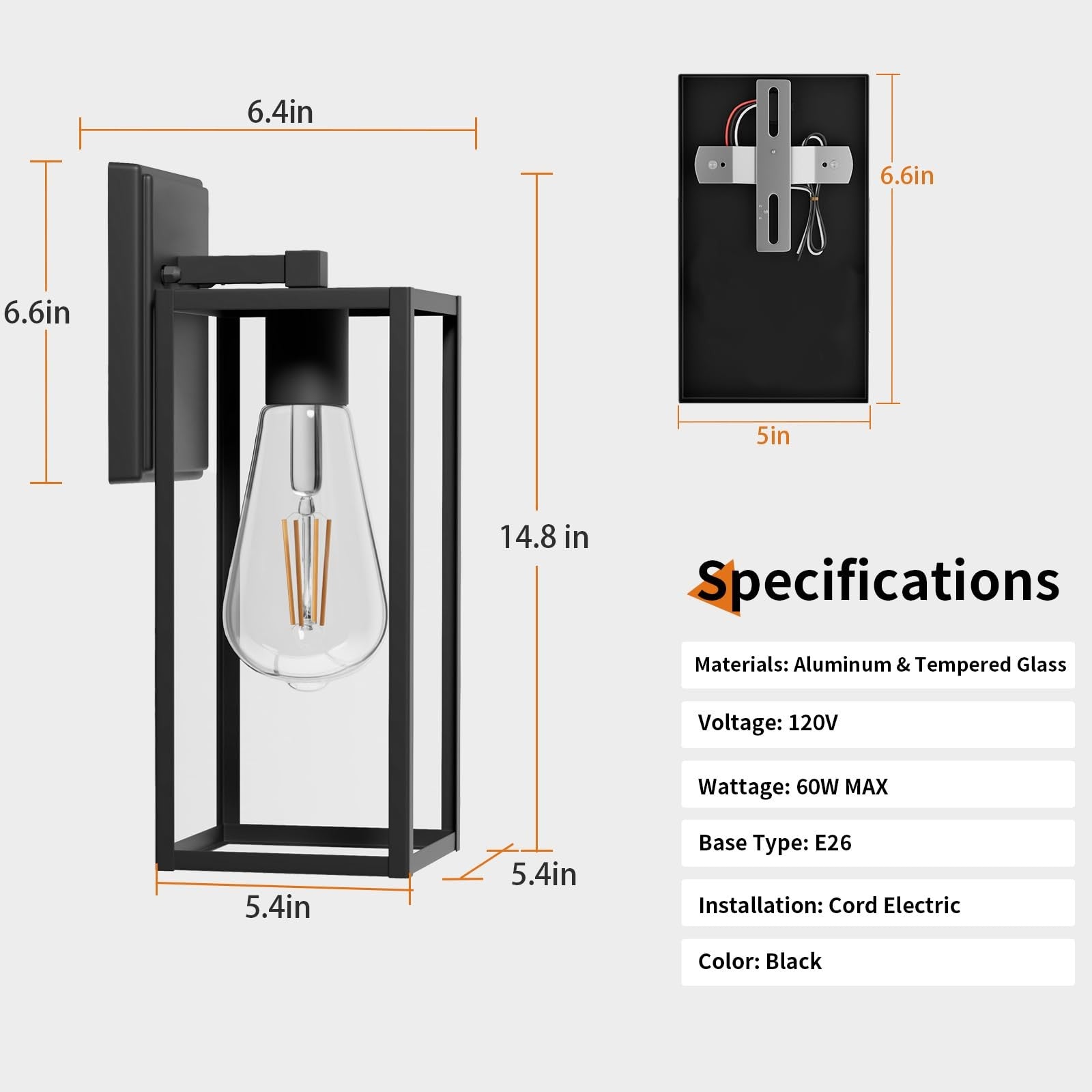Black outdoor front porch light by Fnyuslet, large exterior wall-mounted fixture suitable for outdoor porch or entryway lighting.