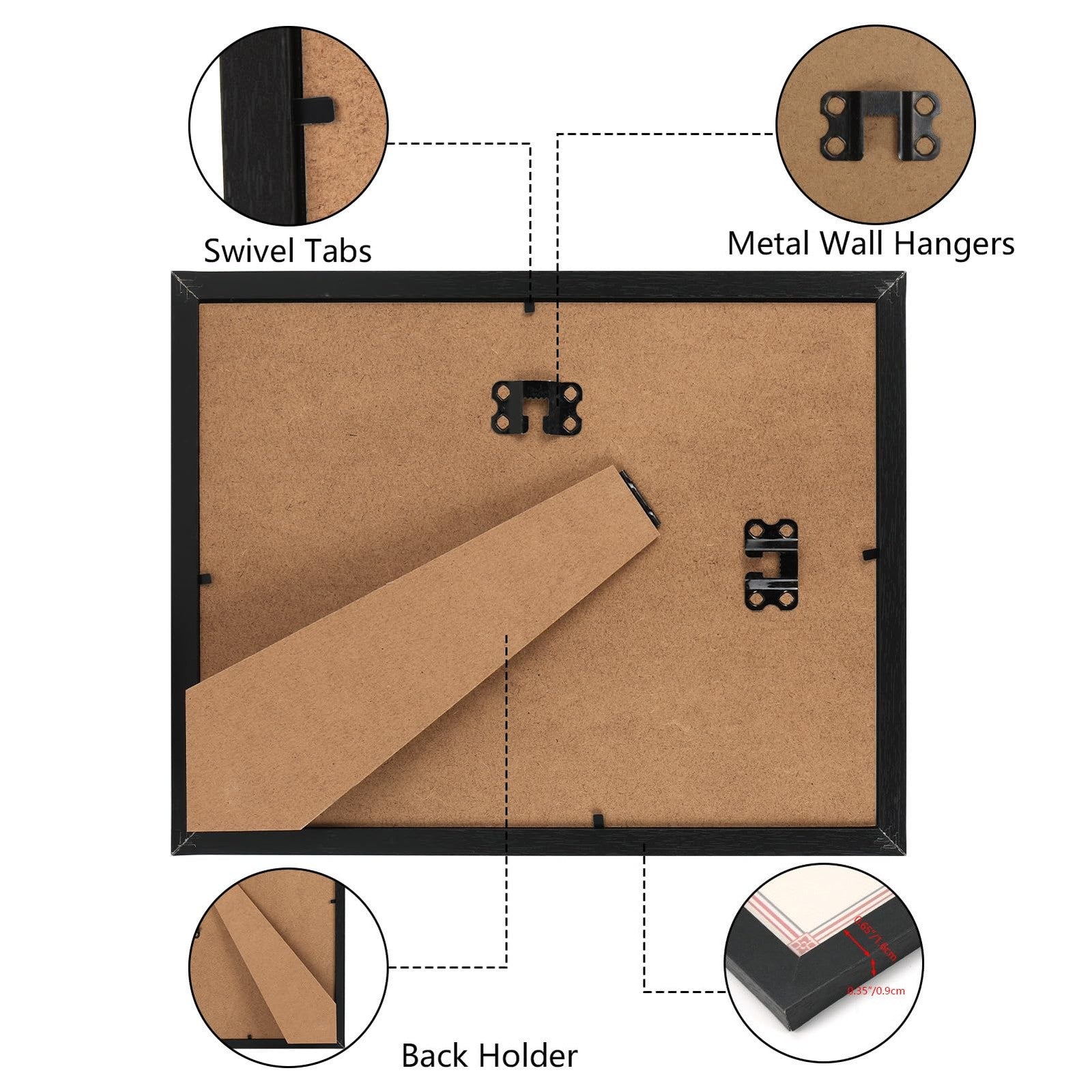 Set of 18 black PHAREGE 8.5 x 11 certificate picture frames displayed on a surface, showcasing sleek border design.