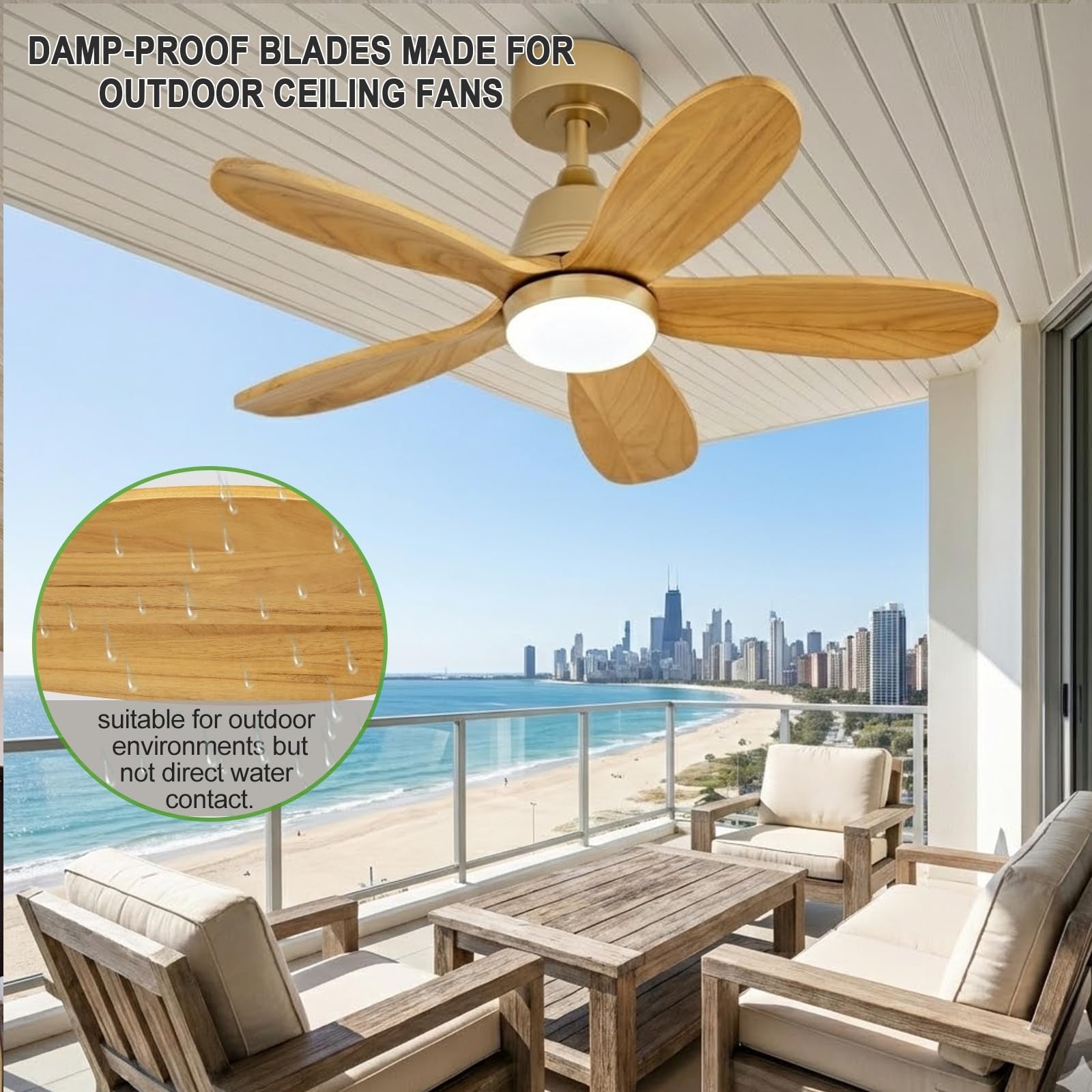 KENSID 36-inch modern wood ceiling fan with integrated lights and remote control, featuring sleek design and wooden blades.