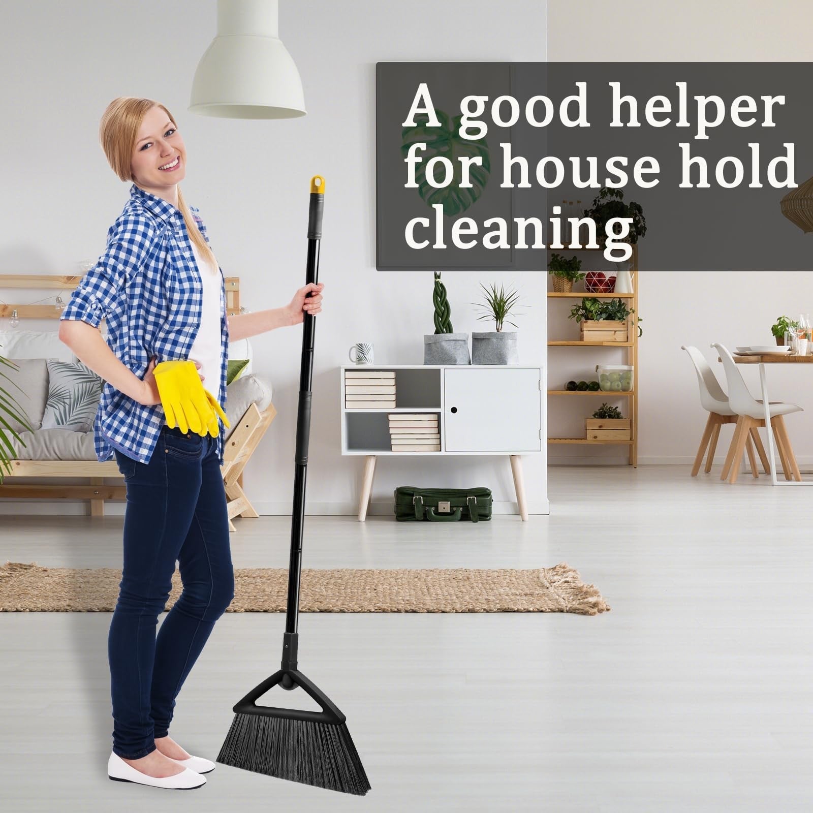 SZJYHQY 4-piece heavy-duty indoor and outdoor angle broom set for sweeping patios, garages, and floors.