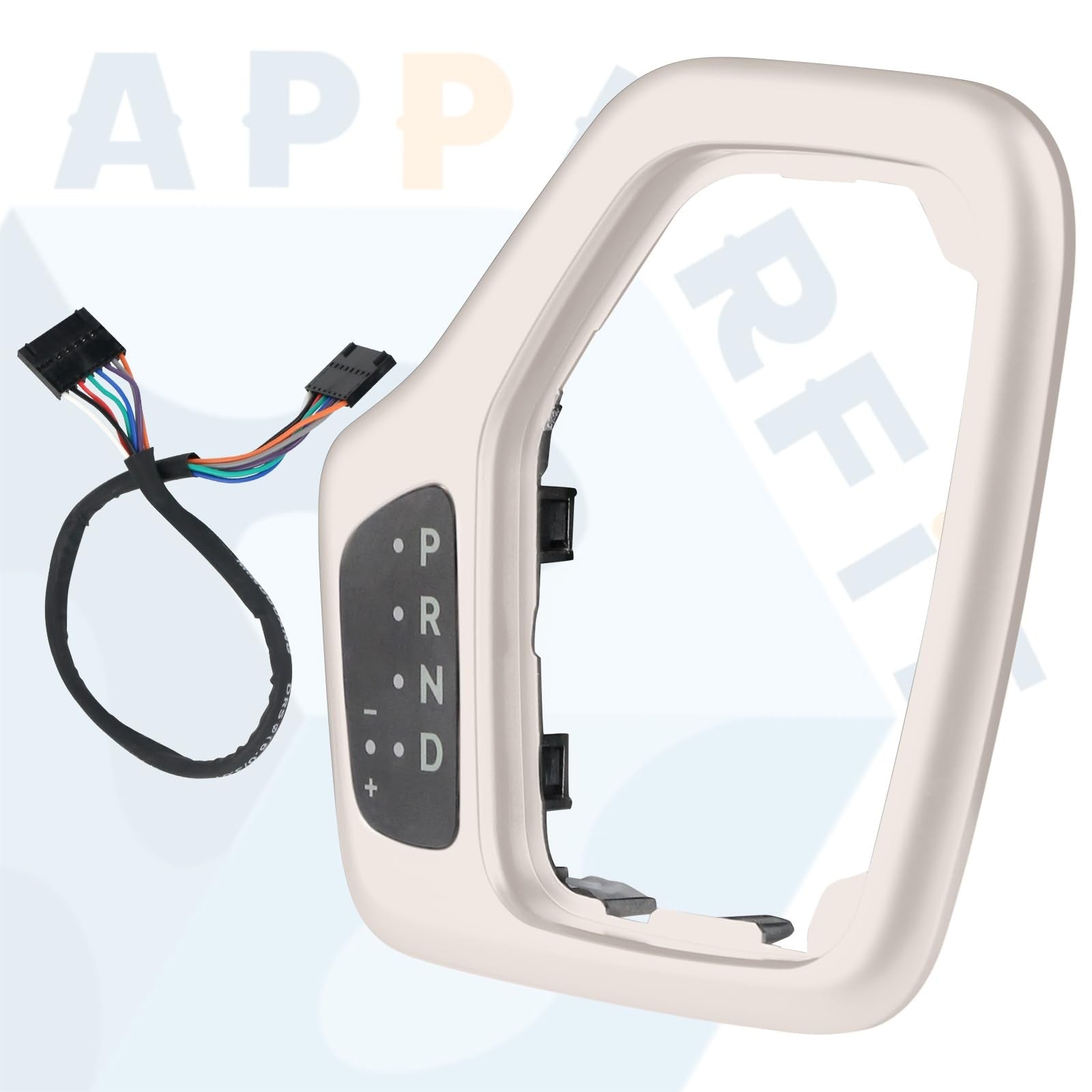 ApparFiT transmission shifter bezel with wire harness in tan, compatible with 5YD27LS5AA model, shown with wiring details.