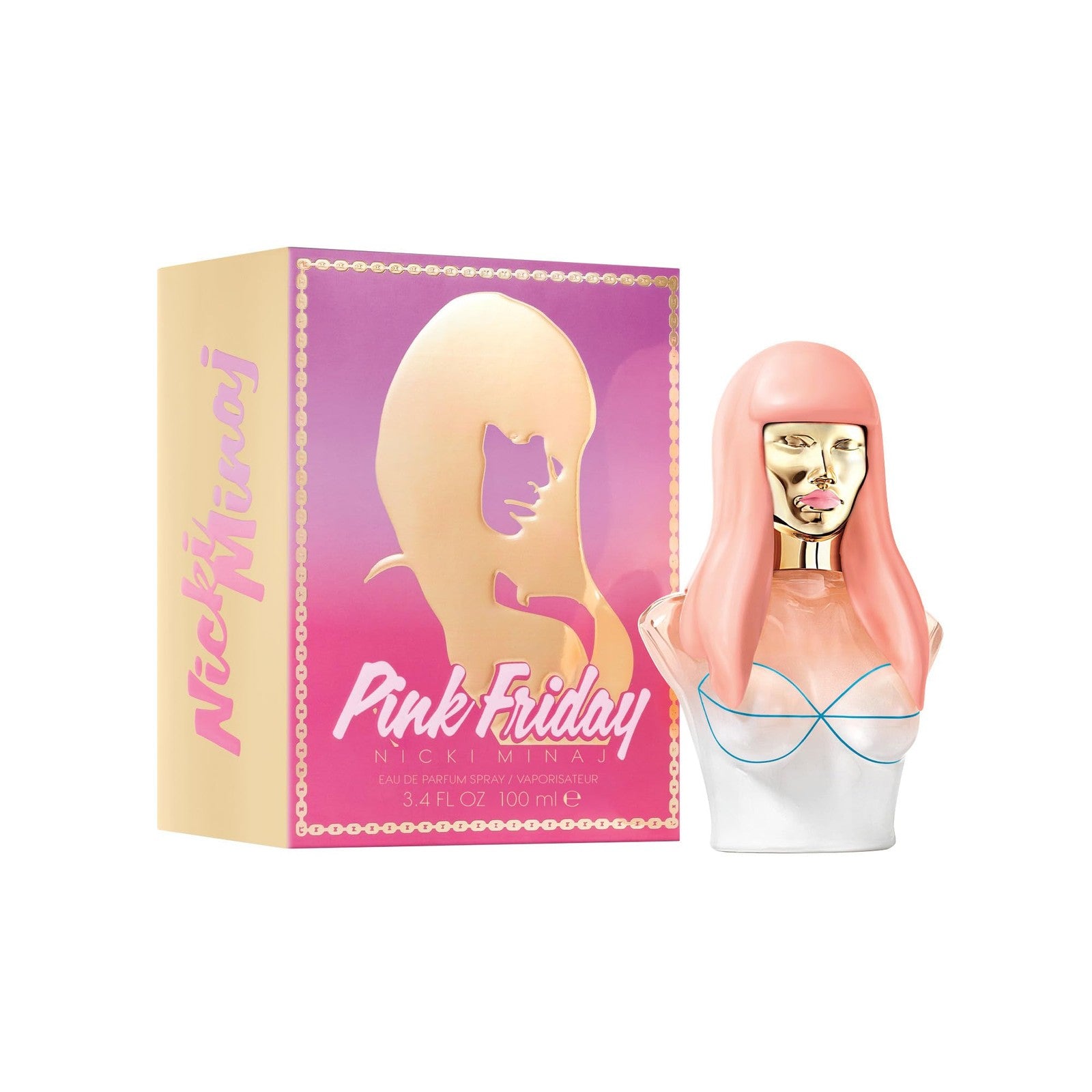 Nicki Minaj Pink Friday floral musk perfume for women, featuring a sleek pink bottle with floral and musk fragrance accents.