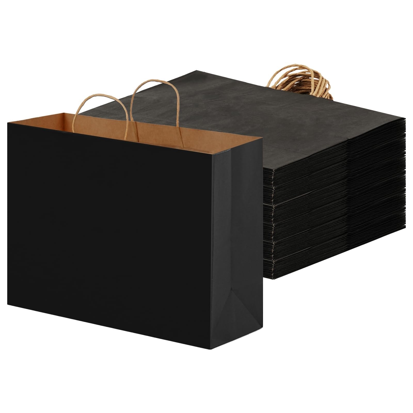 Set of 60 black kraft paper gift bags with handles, 16x6x12 inches, by OUTUXED, ideal for gift packaging or shopping.