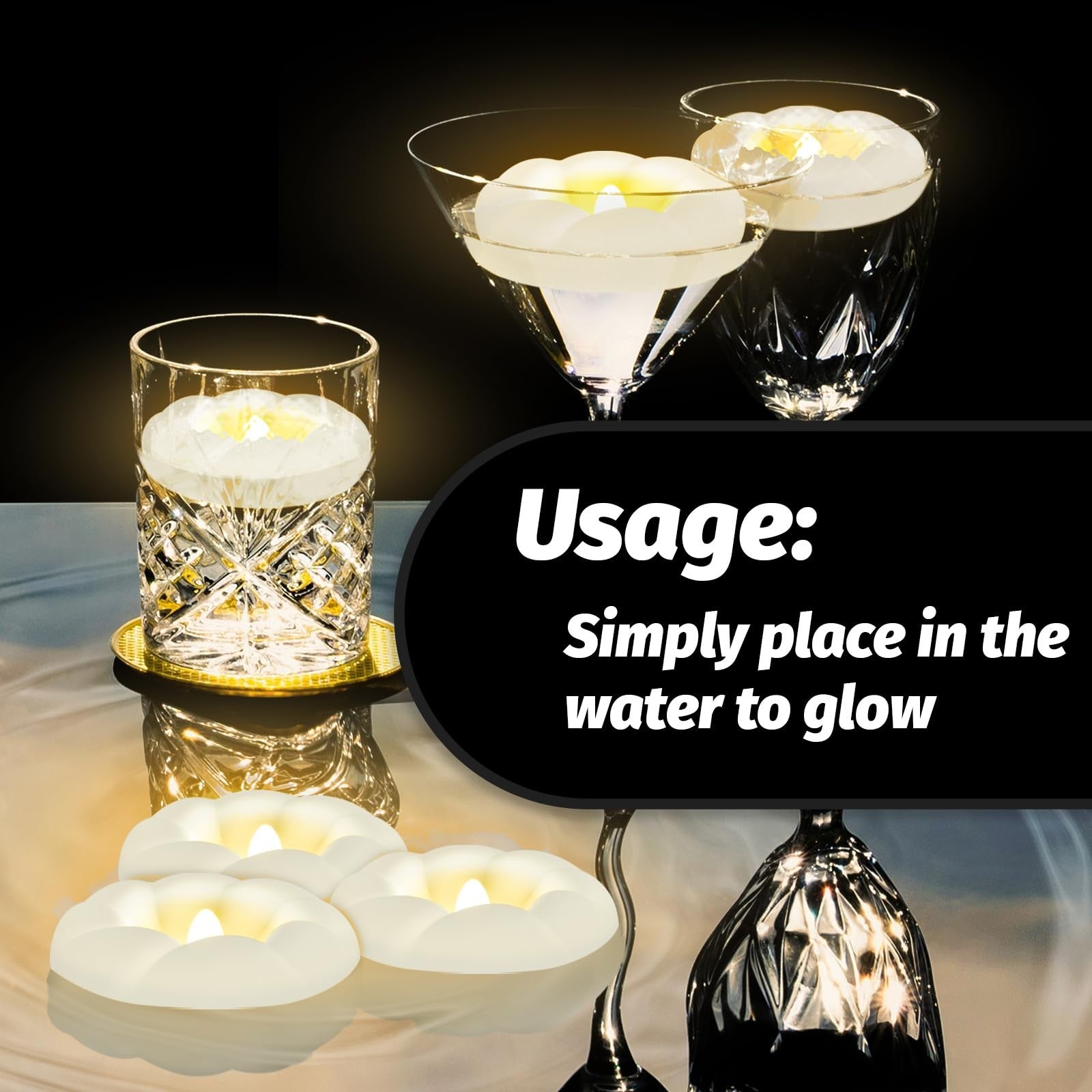 Set of 36 Tappovaly LED flameless floating candles, 3-inch waterproof battery-operated candles with flickering glow.