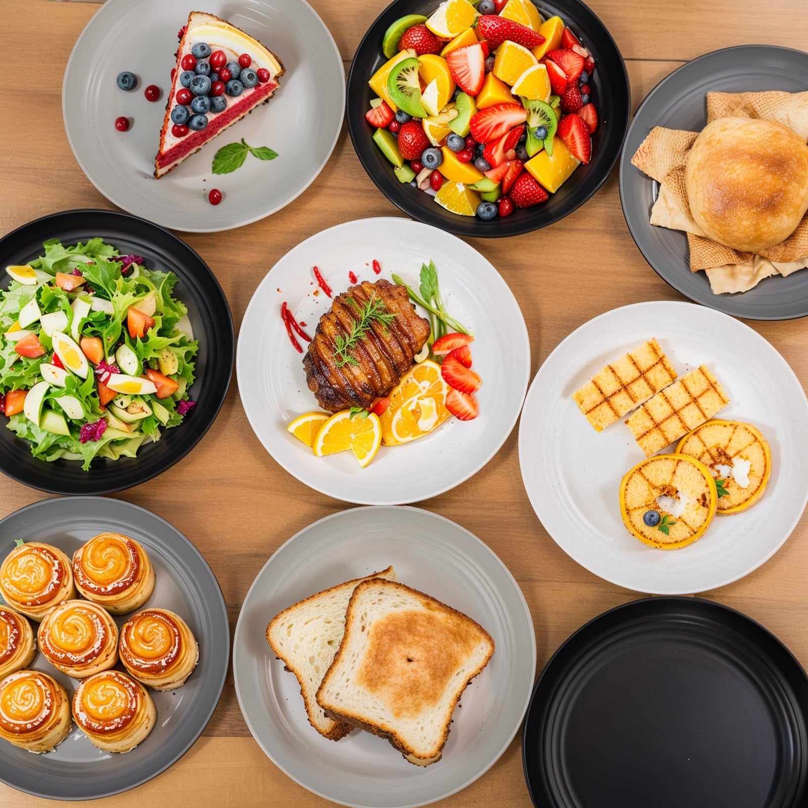 Supernal 10-inch wheat straw dinner plates, reusable durable plastic plates for salads or main courses, dishwasher safe.