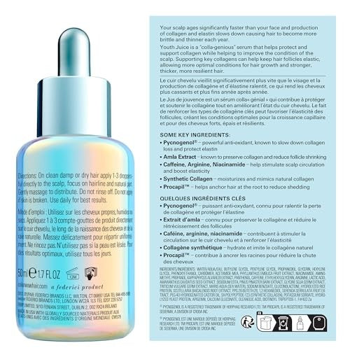 COLOR WOW Youth Juice Collagen Scalp Treatment bottle showing the product label and applicator tip for scalp care.