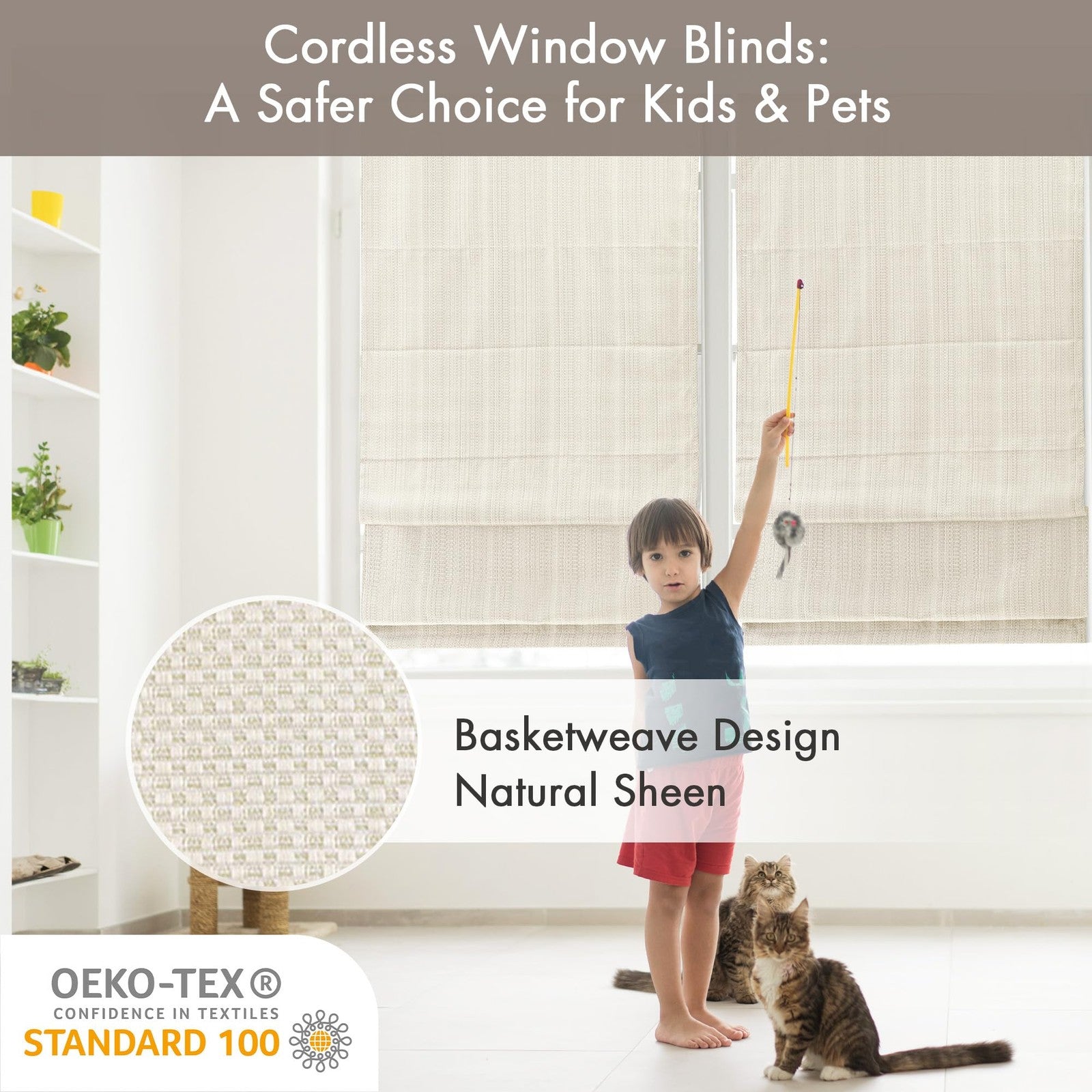 Madison Park Galen cordless Roman shade in sheen ivory, 27W x 64H, room darkening fabric, stylish window treatment with elegant folds.