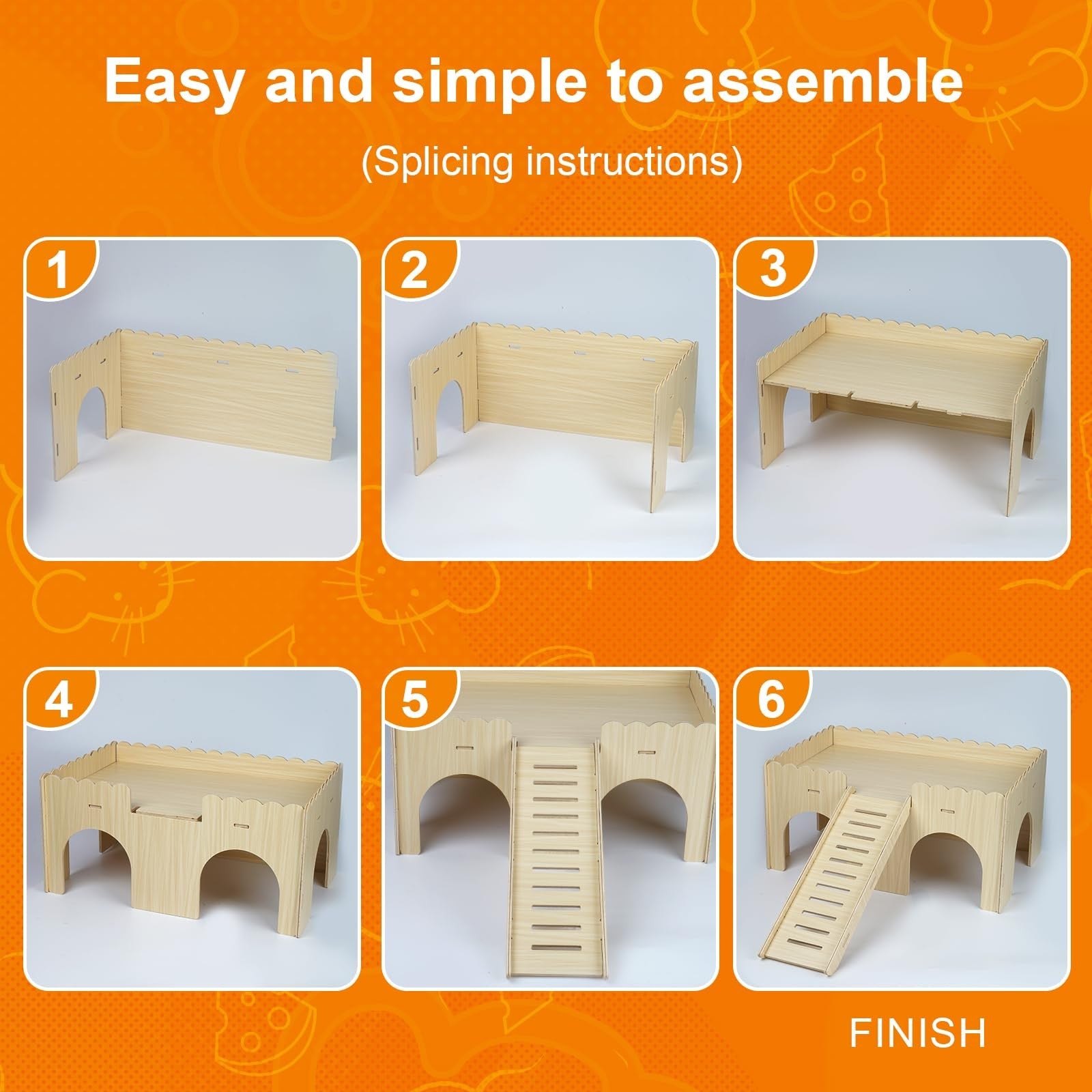 Qorviana large wooden guinea pig hideout with ramp, upgraded guinea pig castle for comfortable, cozy small animal shelter.